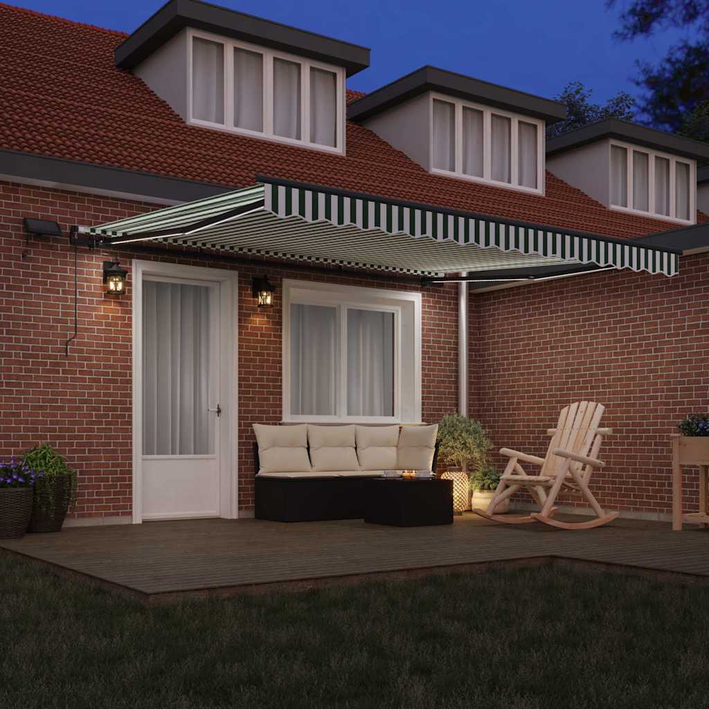 Retractable Awning Green and white 400 x 300 cm Fabric