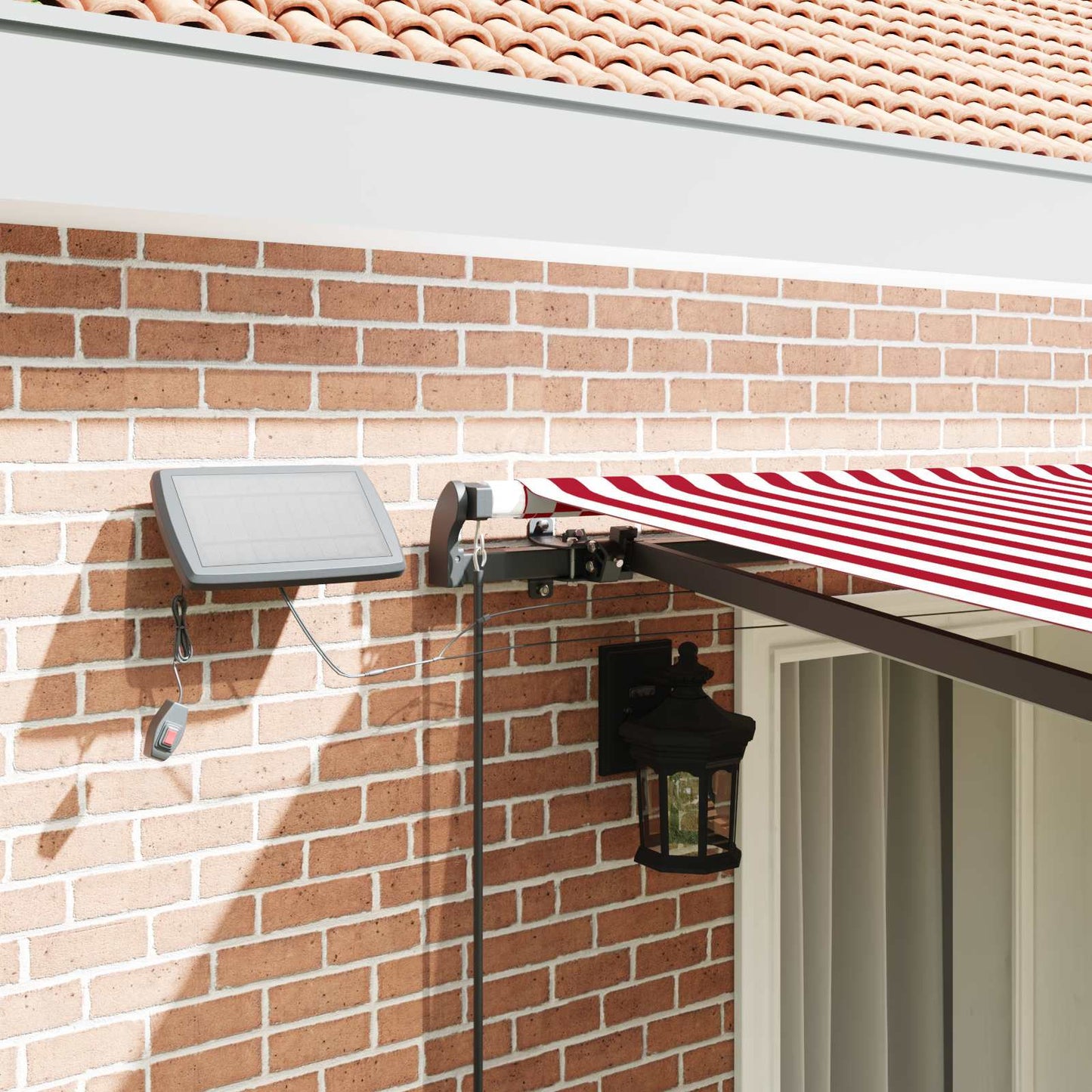 Retractable Awning Manual Red and white 400 x 350 cm Fabric