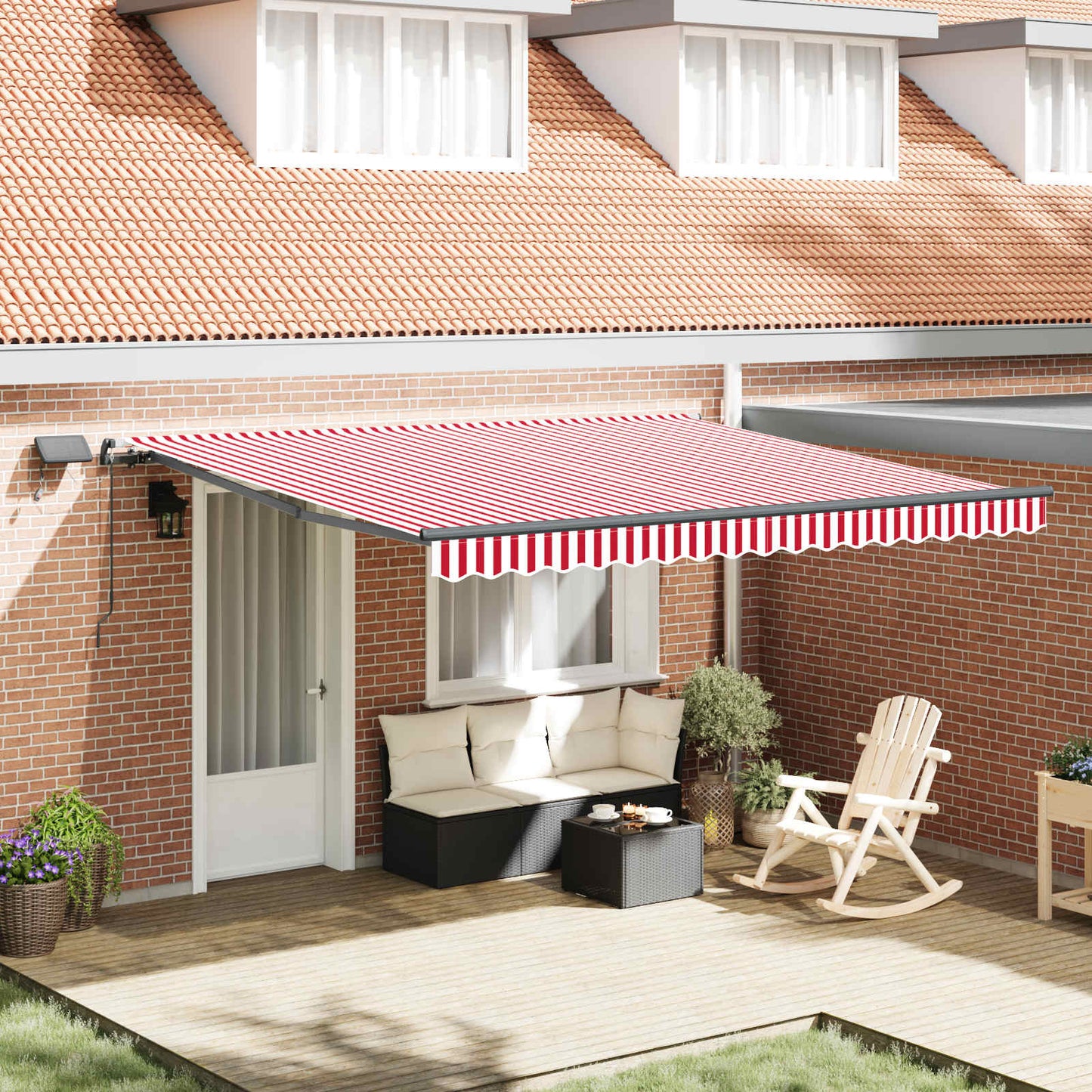 Retractable Awning Manual Red and white 400 x 350 cm Fabric