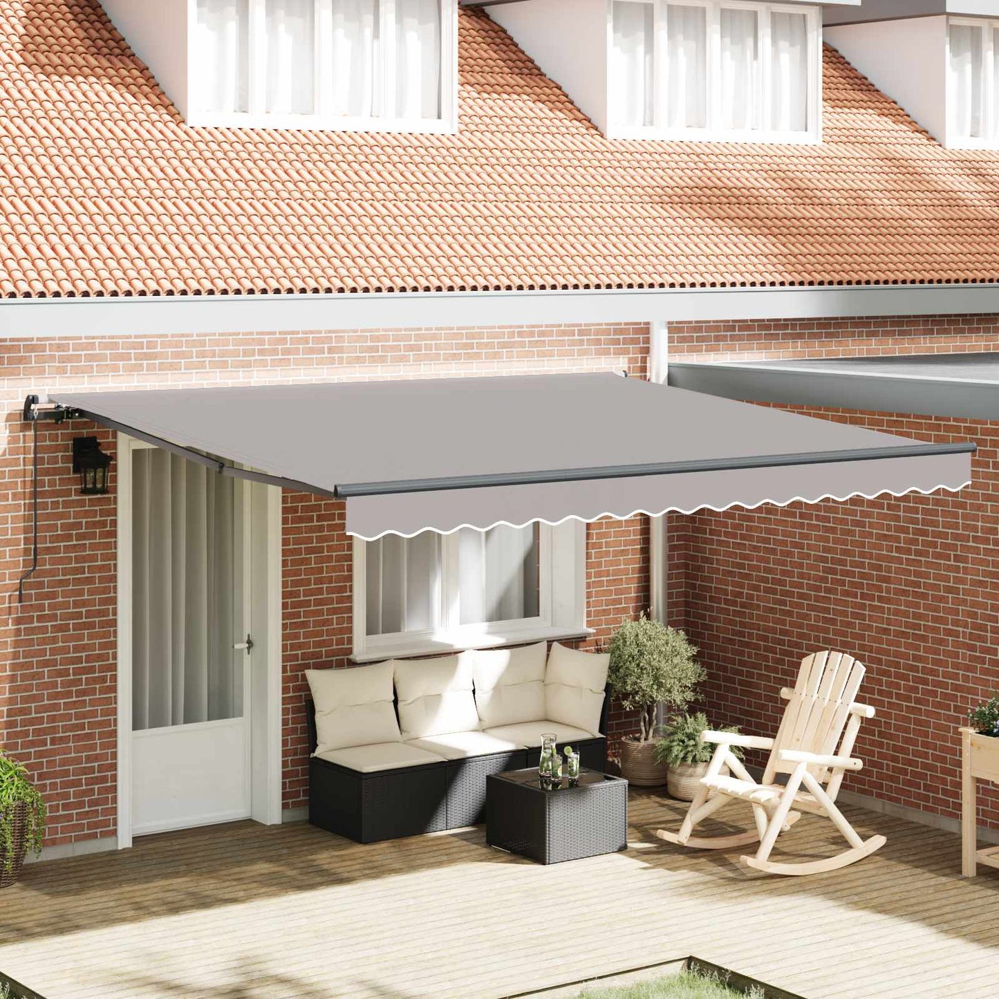 Retractable Awning Light Grey 400 x 350 cm Polyester and Steel