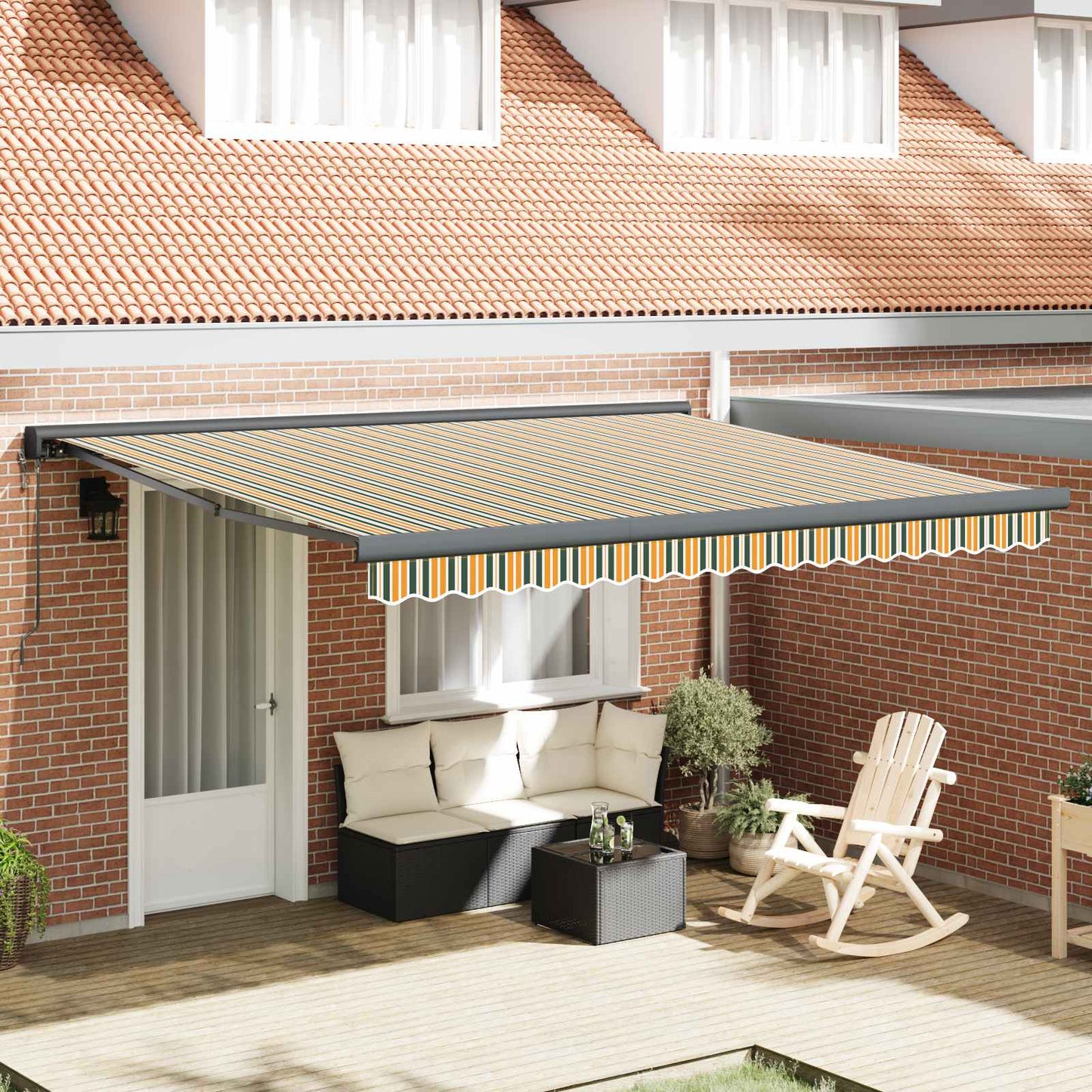 Retractable Awning Manual Green and white 400 x 350 cm Fabric