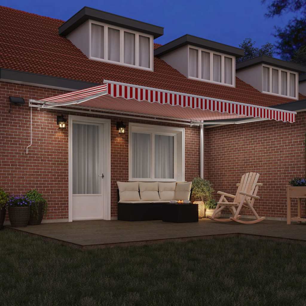 Retractable Awning Red and White 450 x 300 cm Fabric and Steel