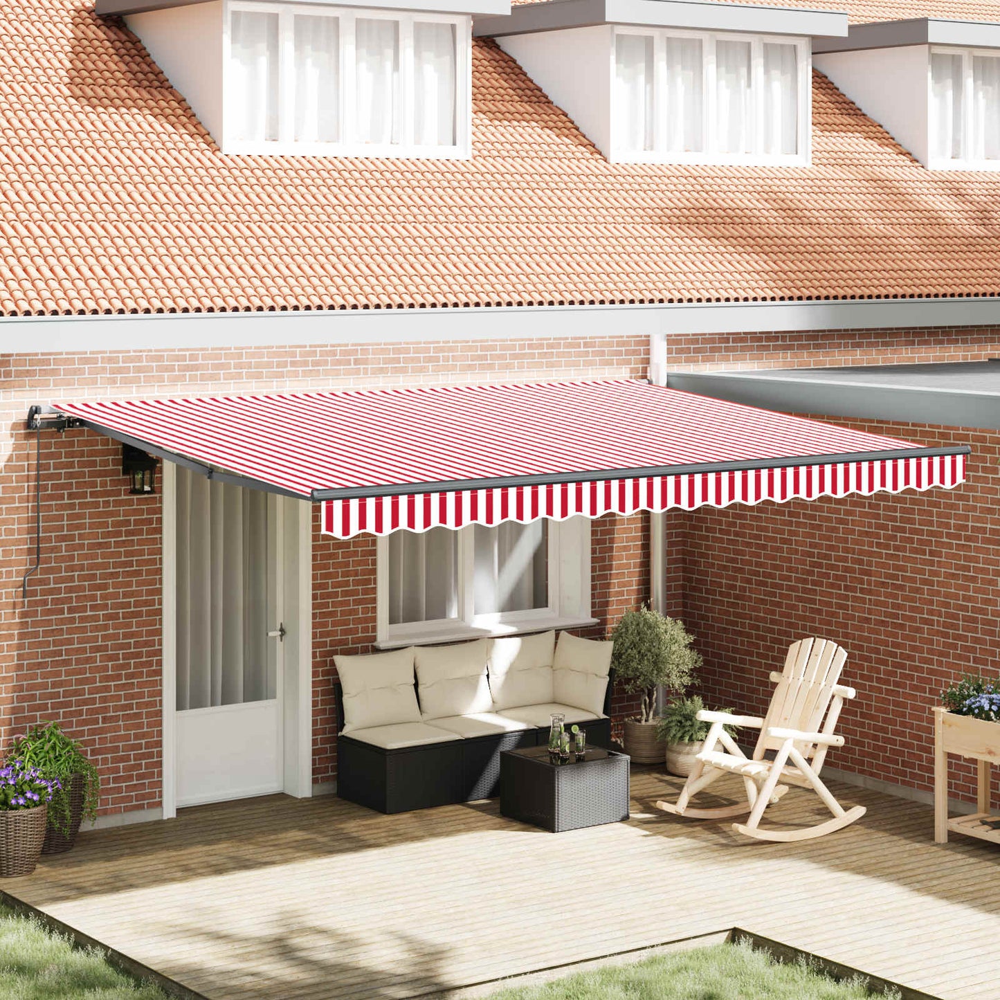 Retractable Awning Red and White 450 x 300 cm
