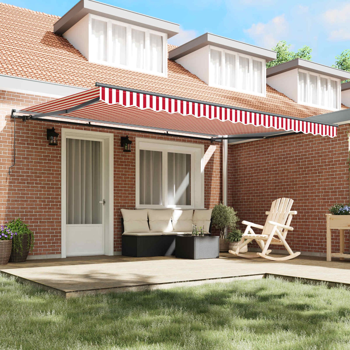 Retractable Awning Red and White 450 x 300 cm