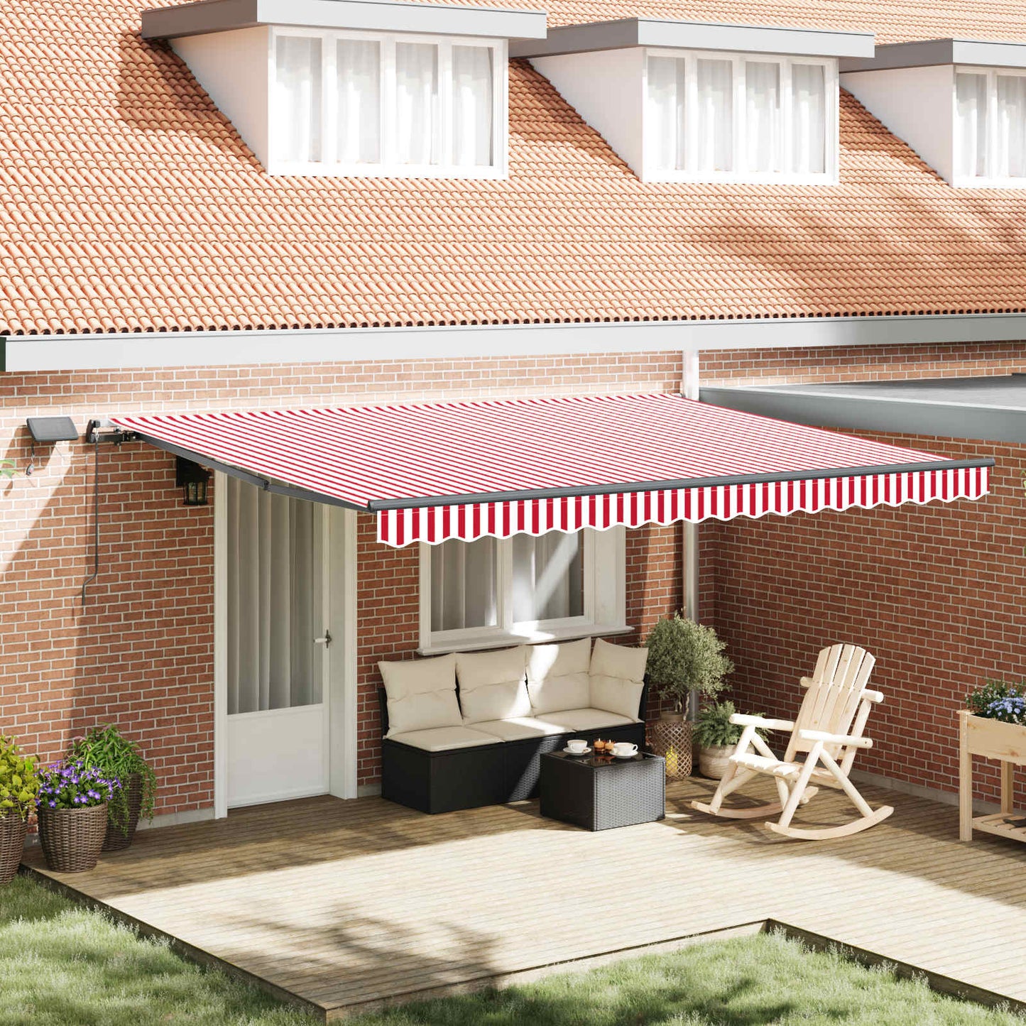 Retractable Awning Manual Red and white 450 x 300 cm Fabric