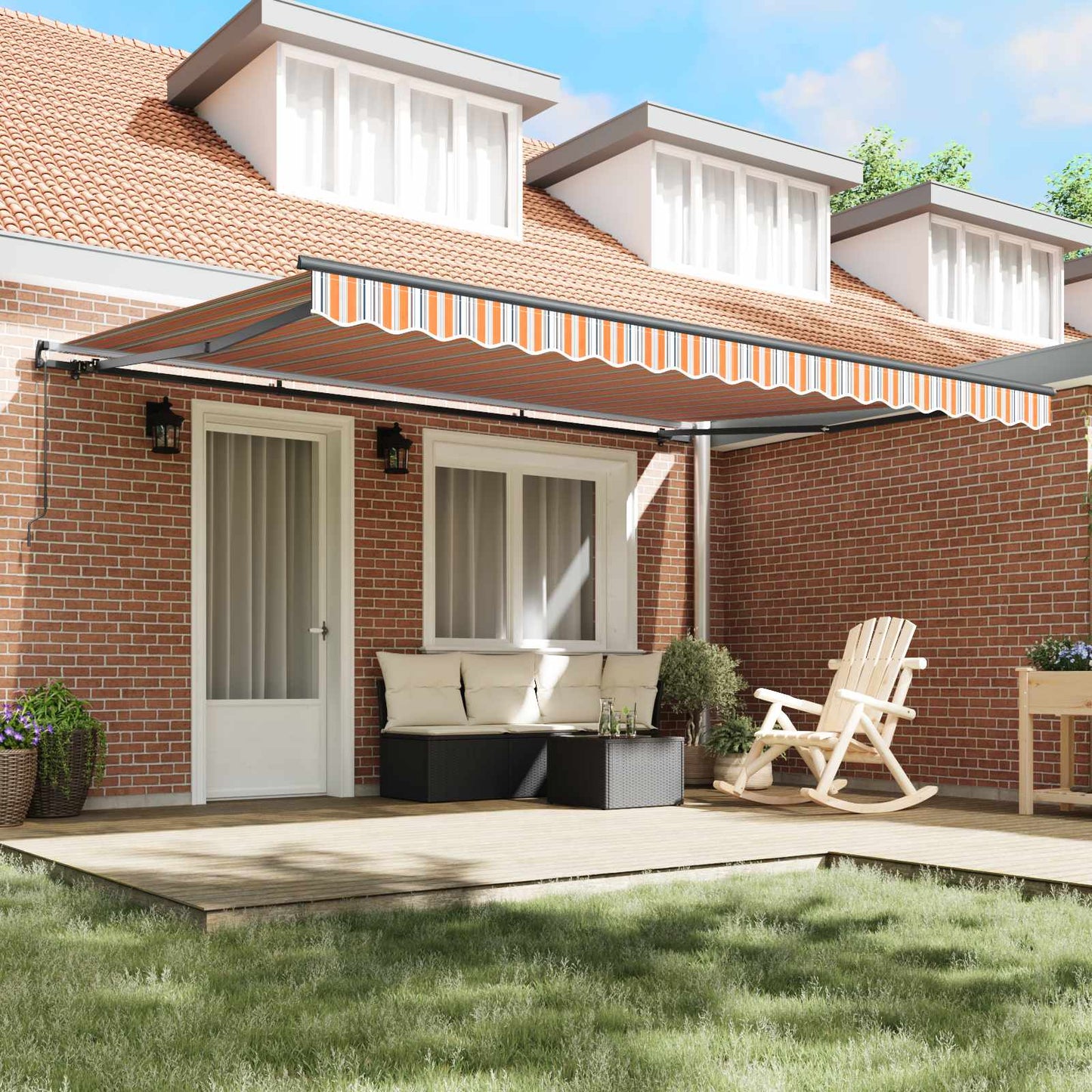 Retractable Awning Multicolour 450 x 300 cm Polyester and Steel