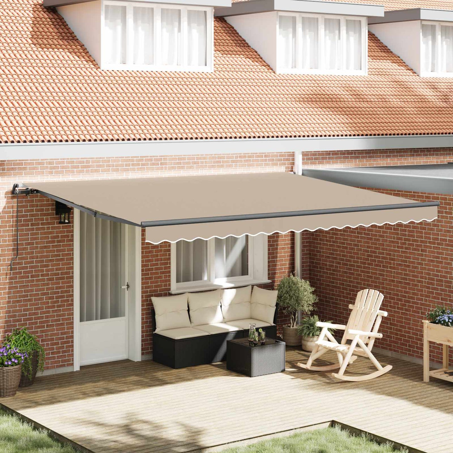 Retractable Awning Beige 450 x 300 cm Polyester and Steel