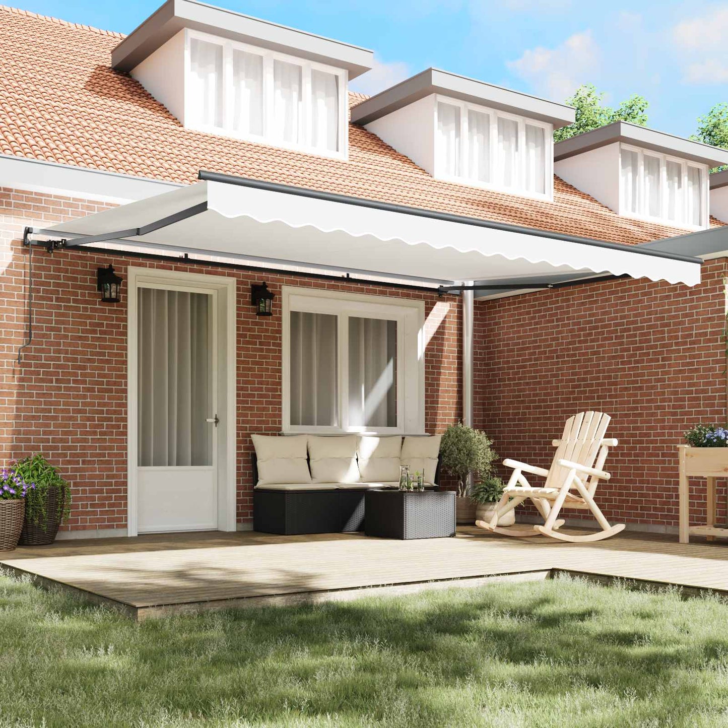 Retractable Awning White 450 x 300 cm Polyester and Aluminium