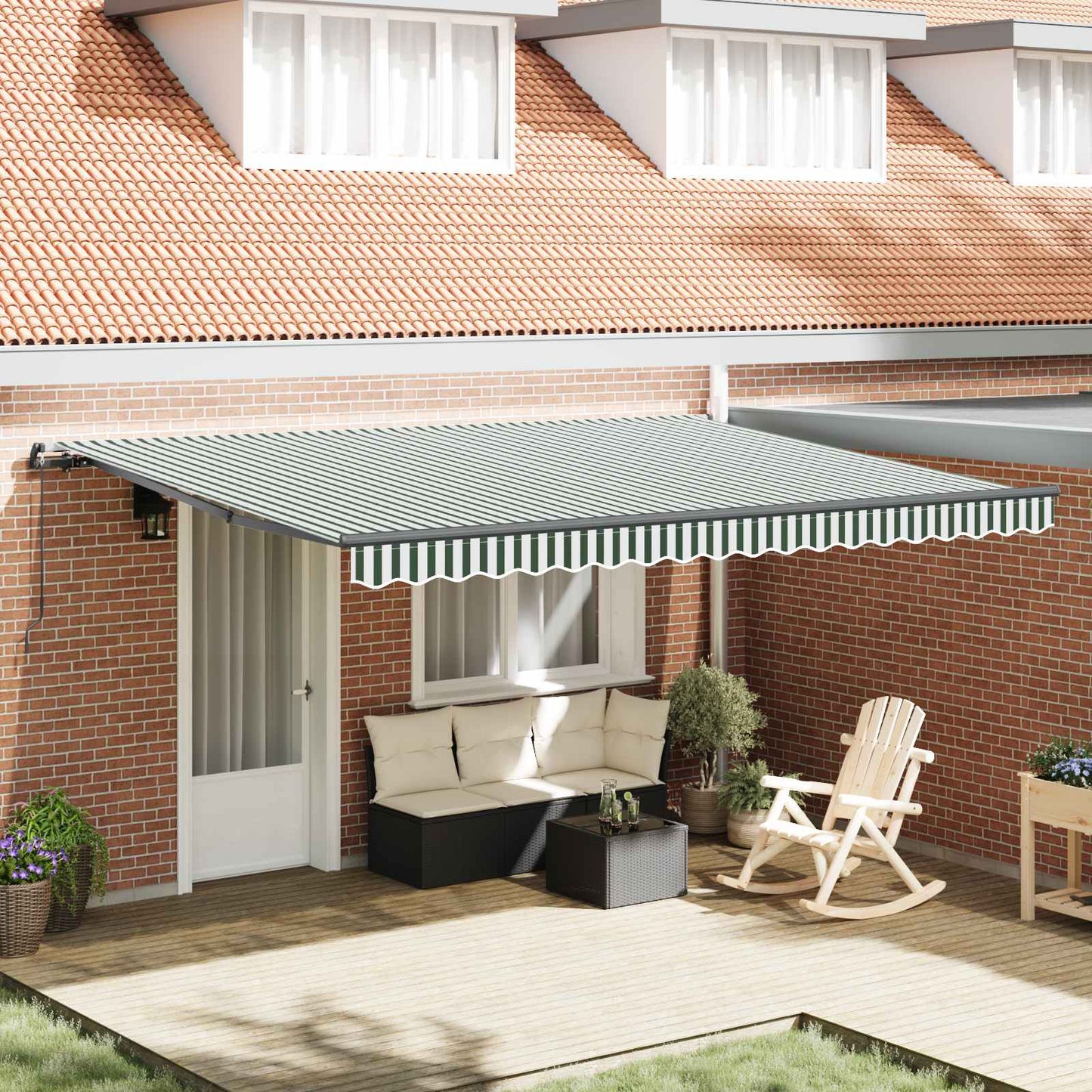 Retractable Awning Manual Green and White 450 x 300 cm