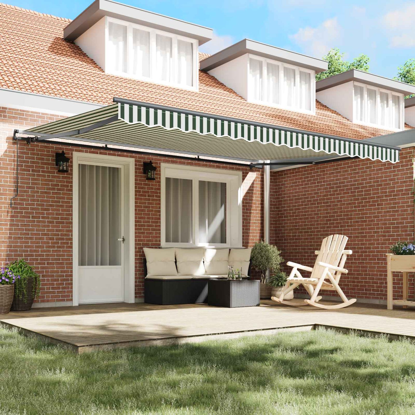Retractable Awning Manual Green and White 450 x 300 cm