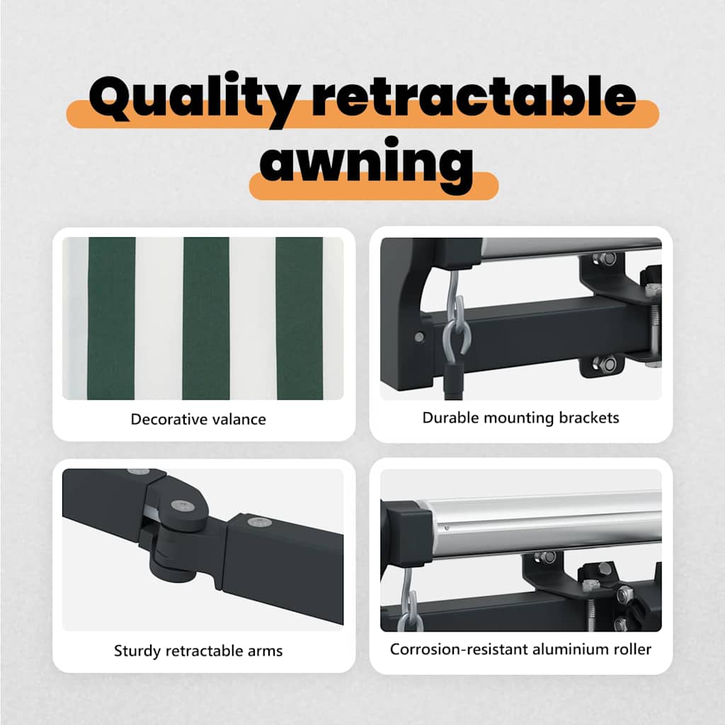 Retractable Awning Green and White 450 x 300 cm