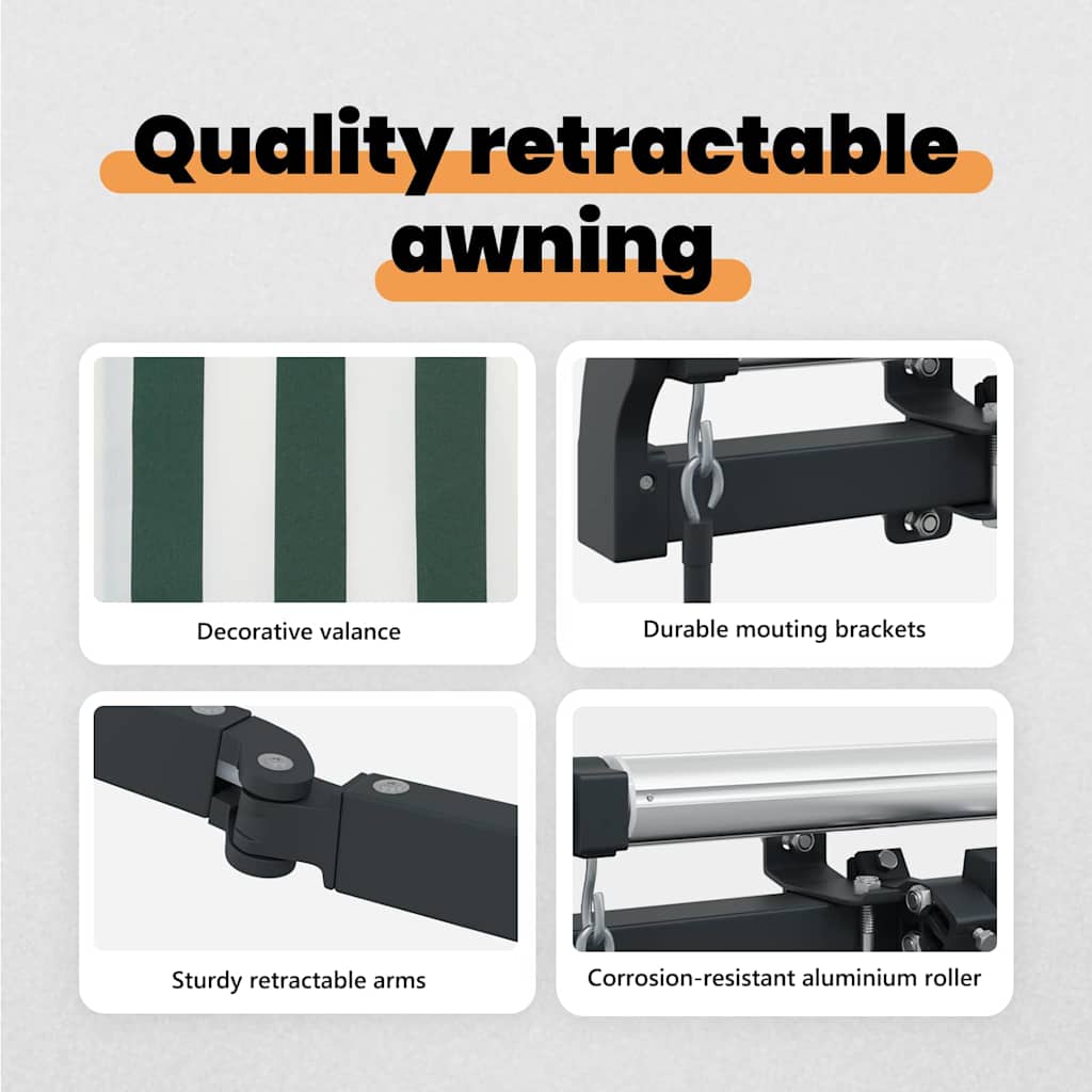 Retractable Awning Green and White 450 x 300 cm