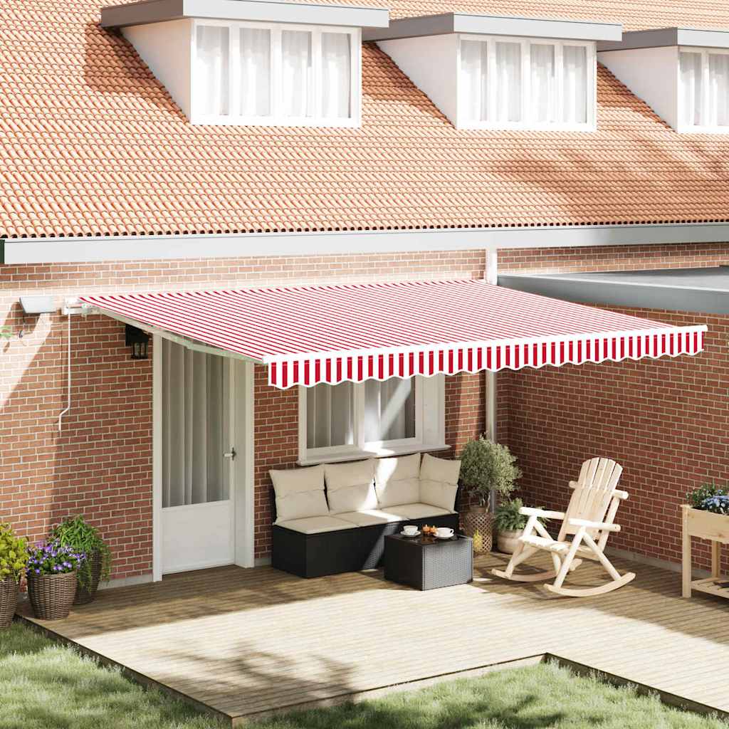Retractable Awning Red and White 450 x 350 cm Fabric and Steel