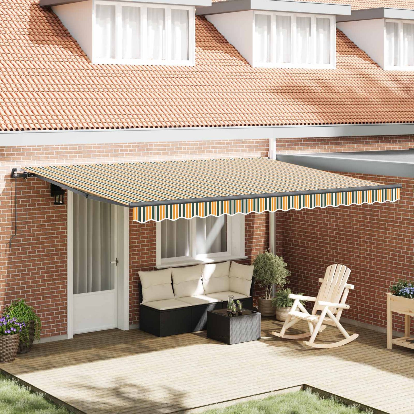 Retractable Awning Manual Green and yellow 450 x 350 cm