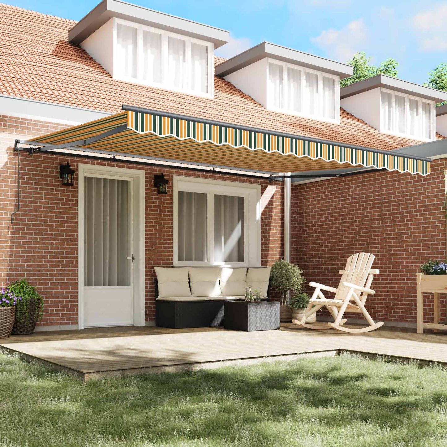 Retractable Awning Manual Green and yellow 450 x 350 cm