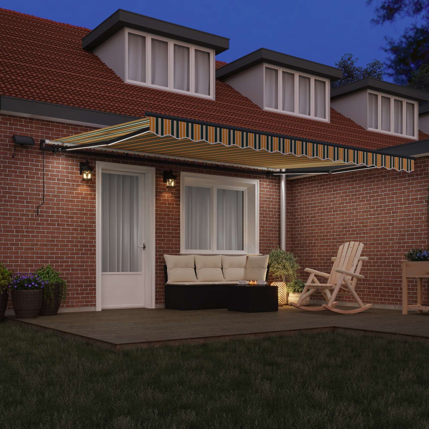Retractable Awning Manual Green and yellow 450 x 350 cm Fabric