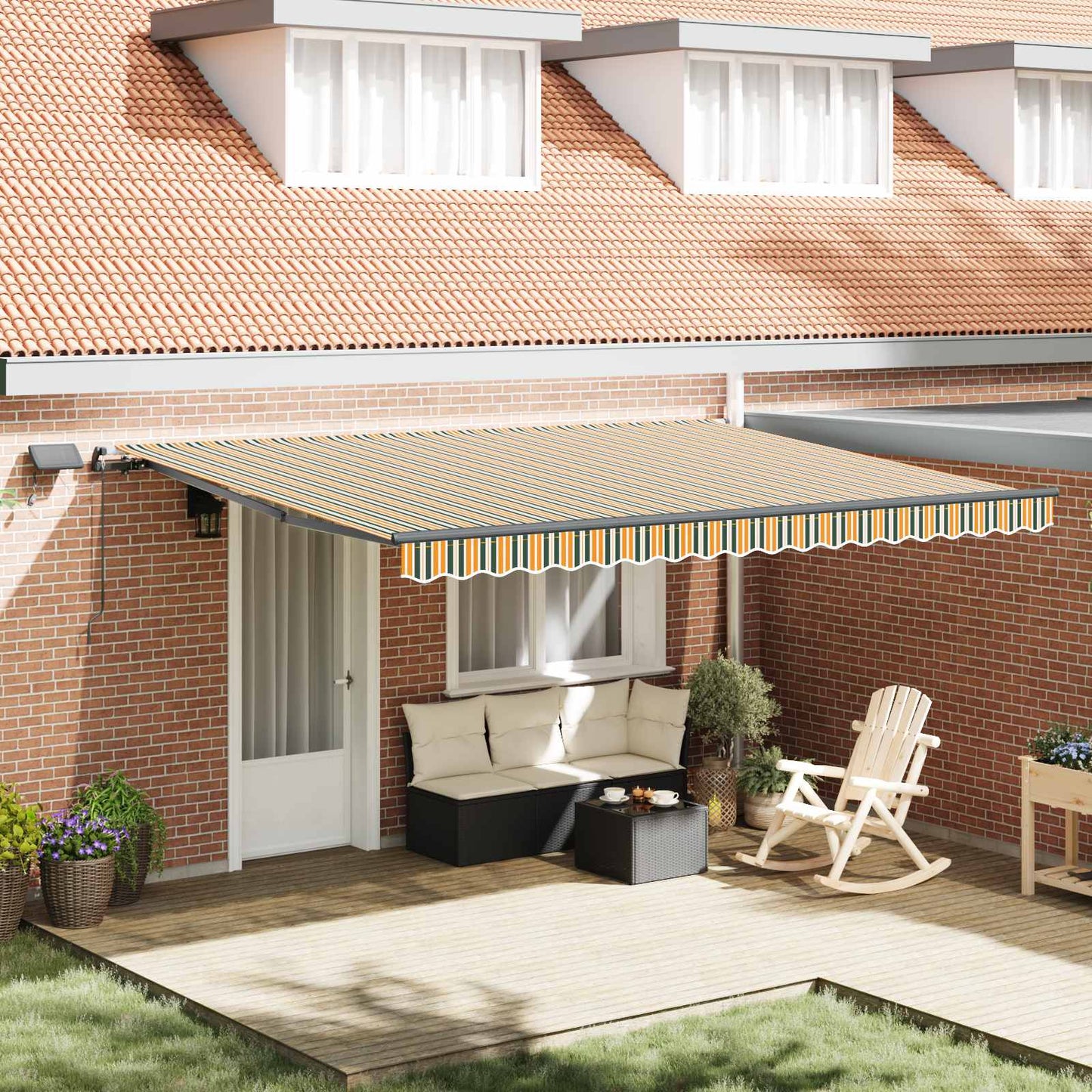 Retractable Awning Manual Green and yellow 450 x 350 cm Fabric