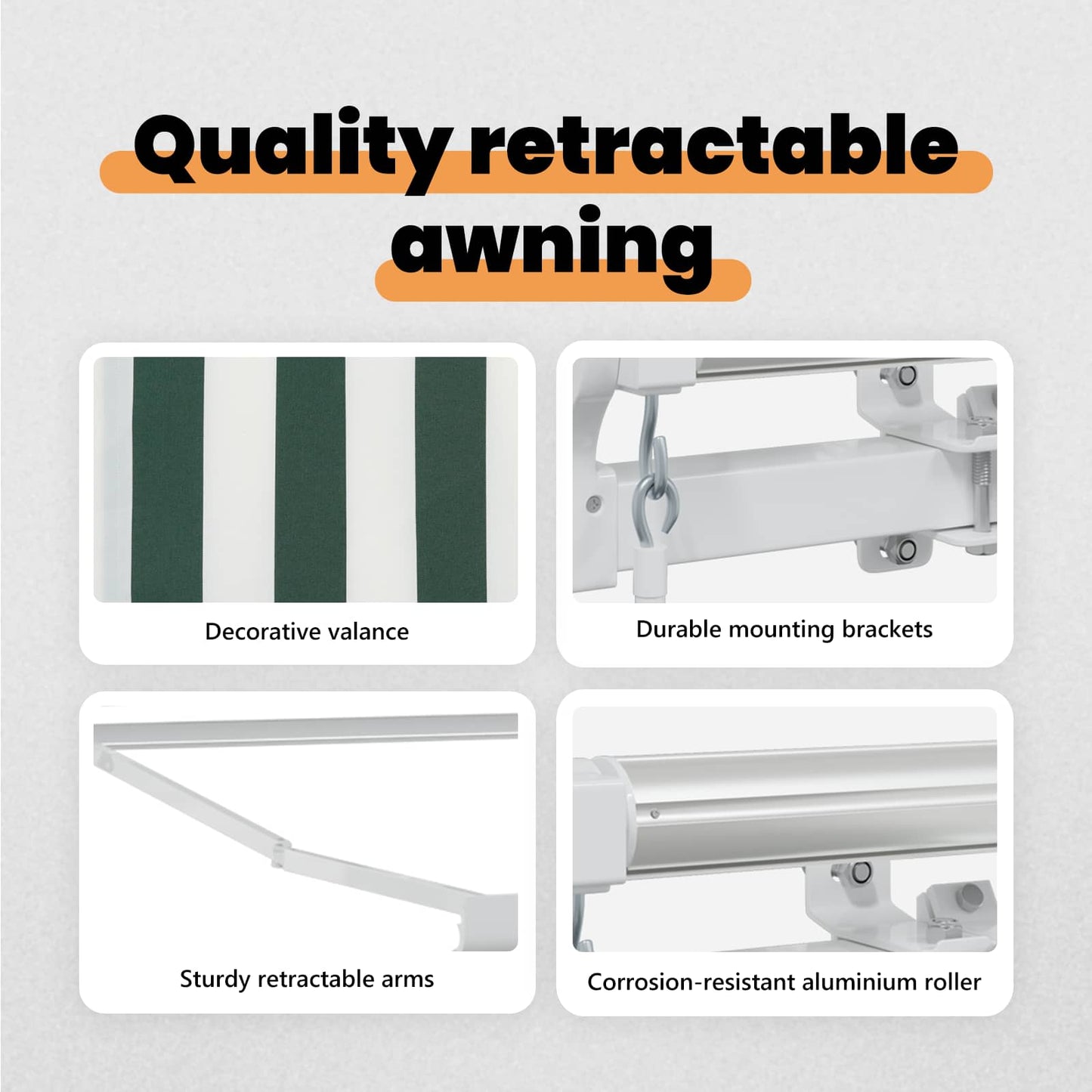 Retractable Awning Green and White 450 x 350 x 165 cm