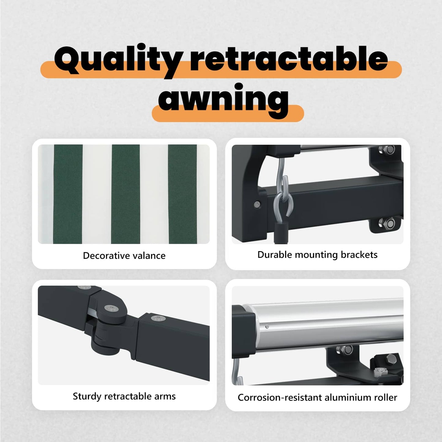Retractable Awning Green and White 450 x 350 cm
