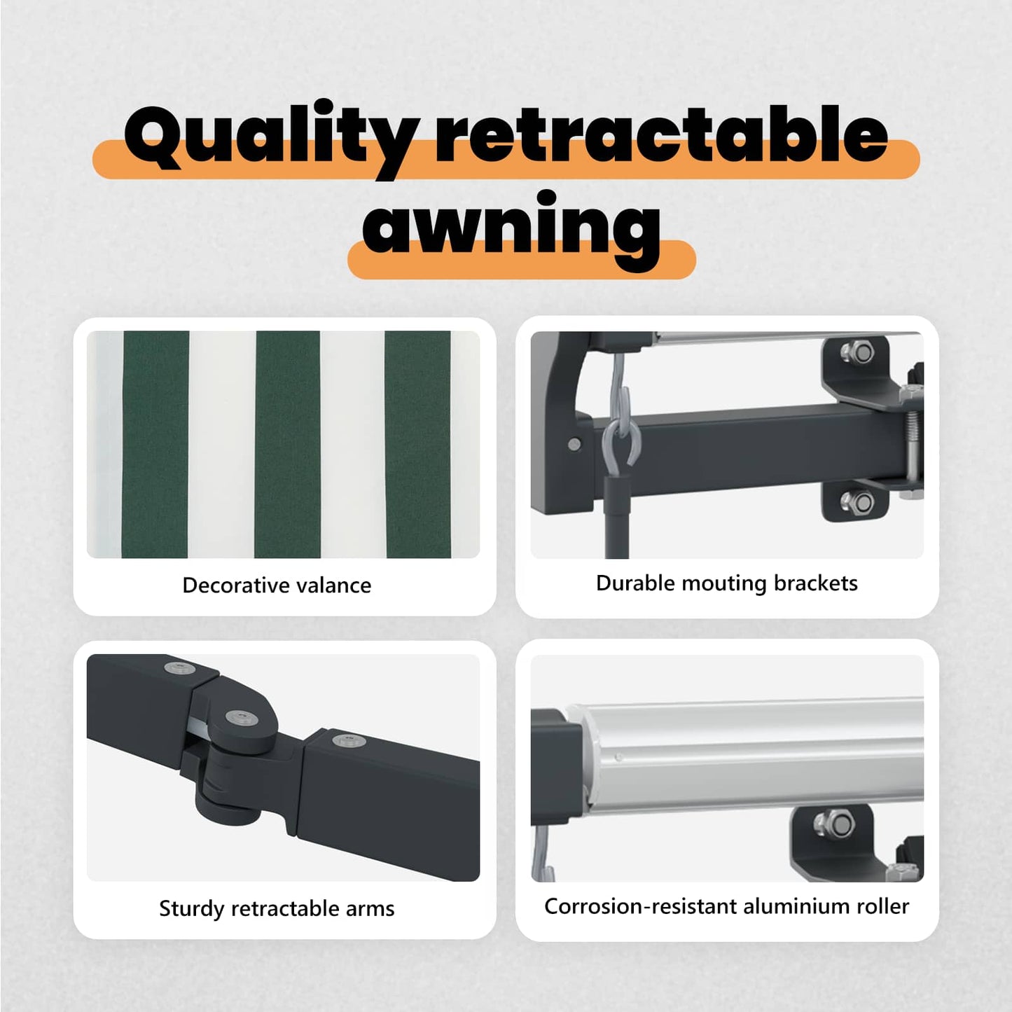 Retractable Awning Green and White 450 x 350 cm