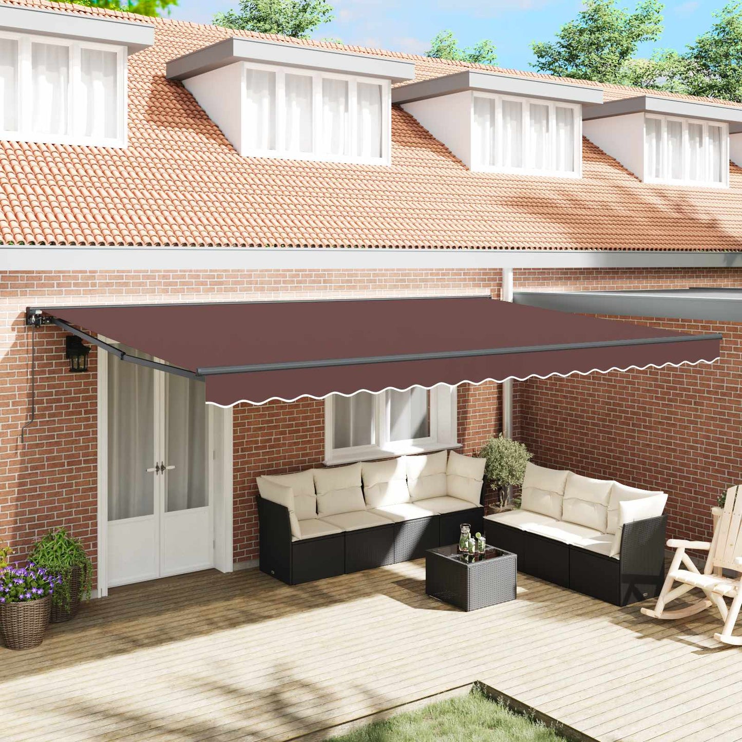 Awning Frame Brown 500 x 300 cm Polyester with PU coating