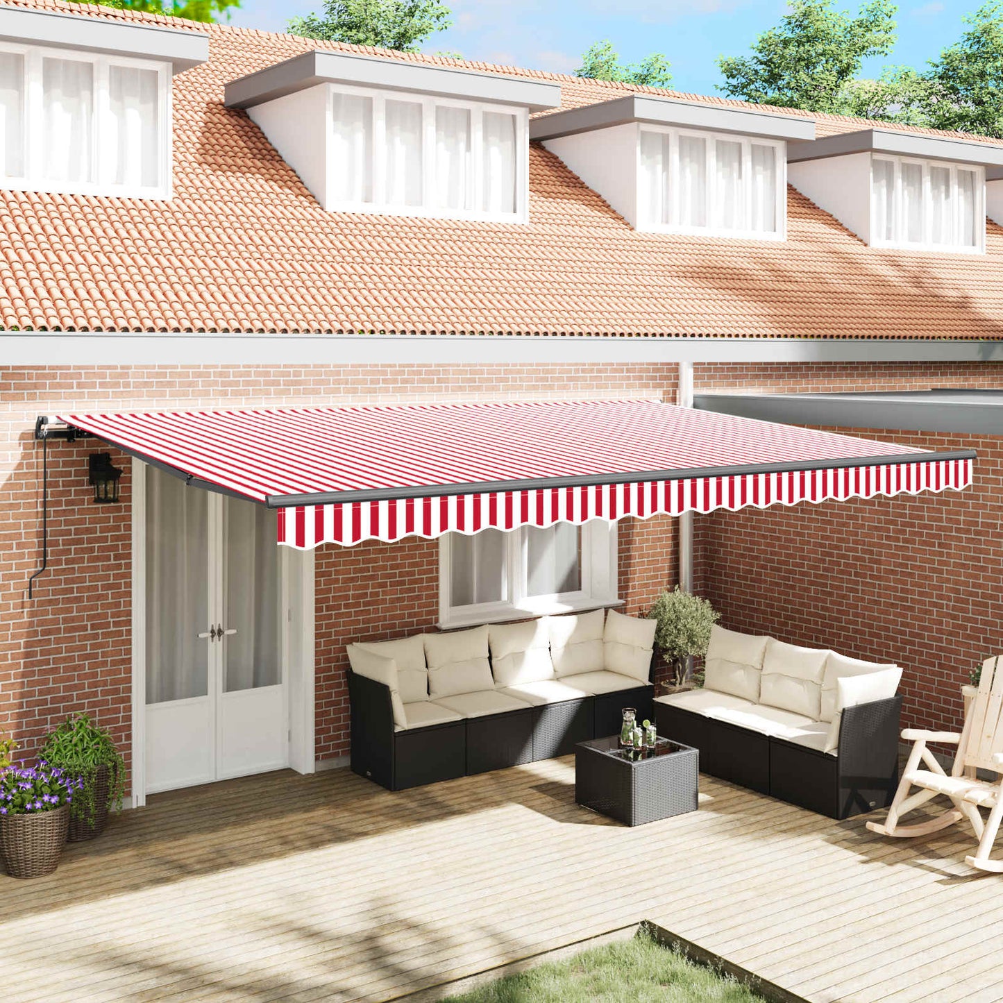 Retractable Awning Manual Red and White 500 x 300 cm