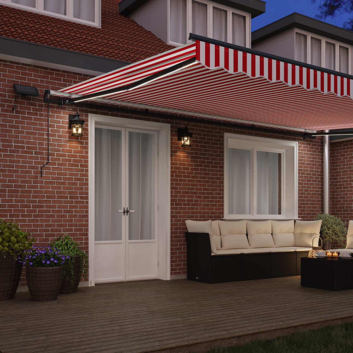 Retractable Awning Manual Red and white 500 x 300 cm Fabric