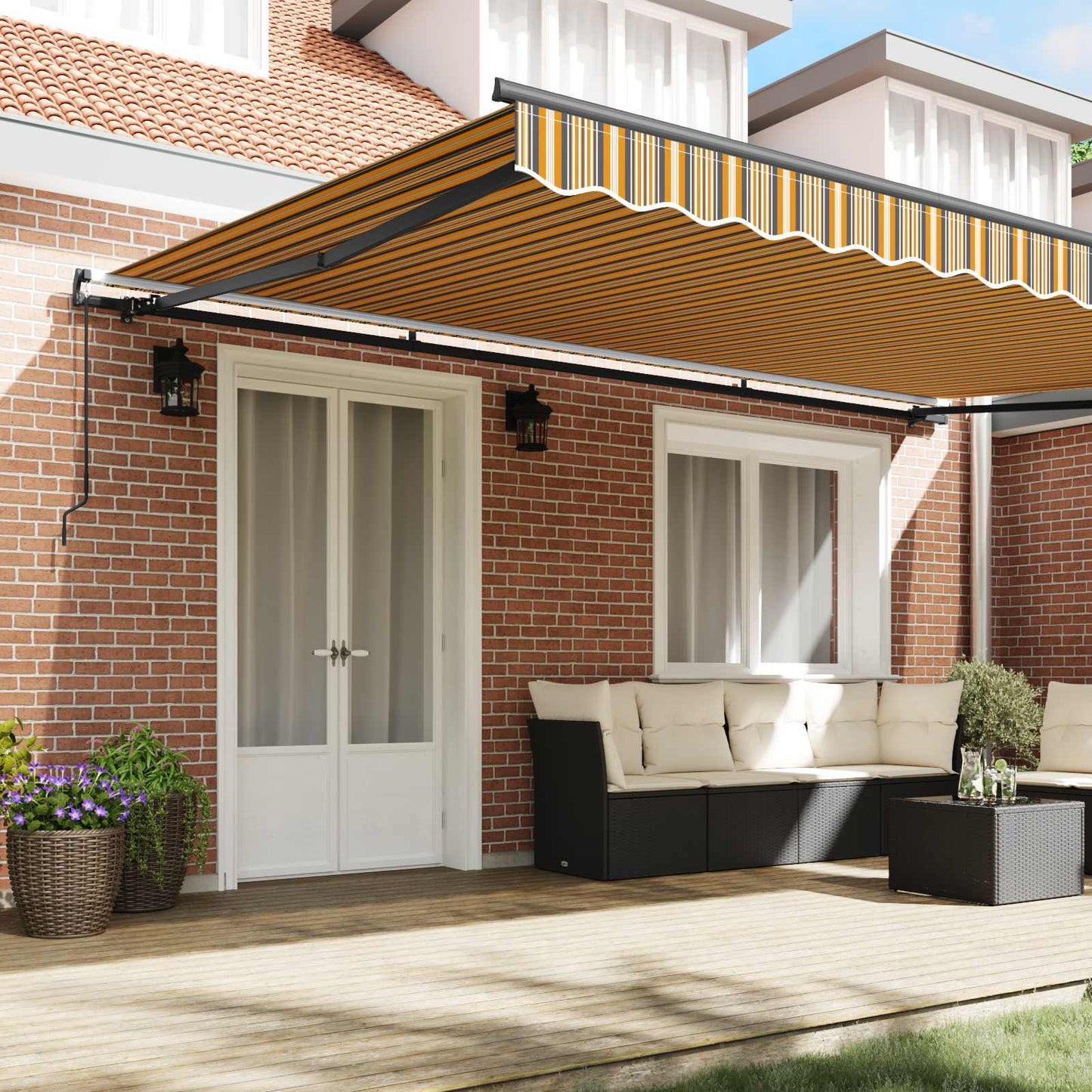 Retractable Awning Multicolour 500 x 300 cm Polyester and Steel
