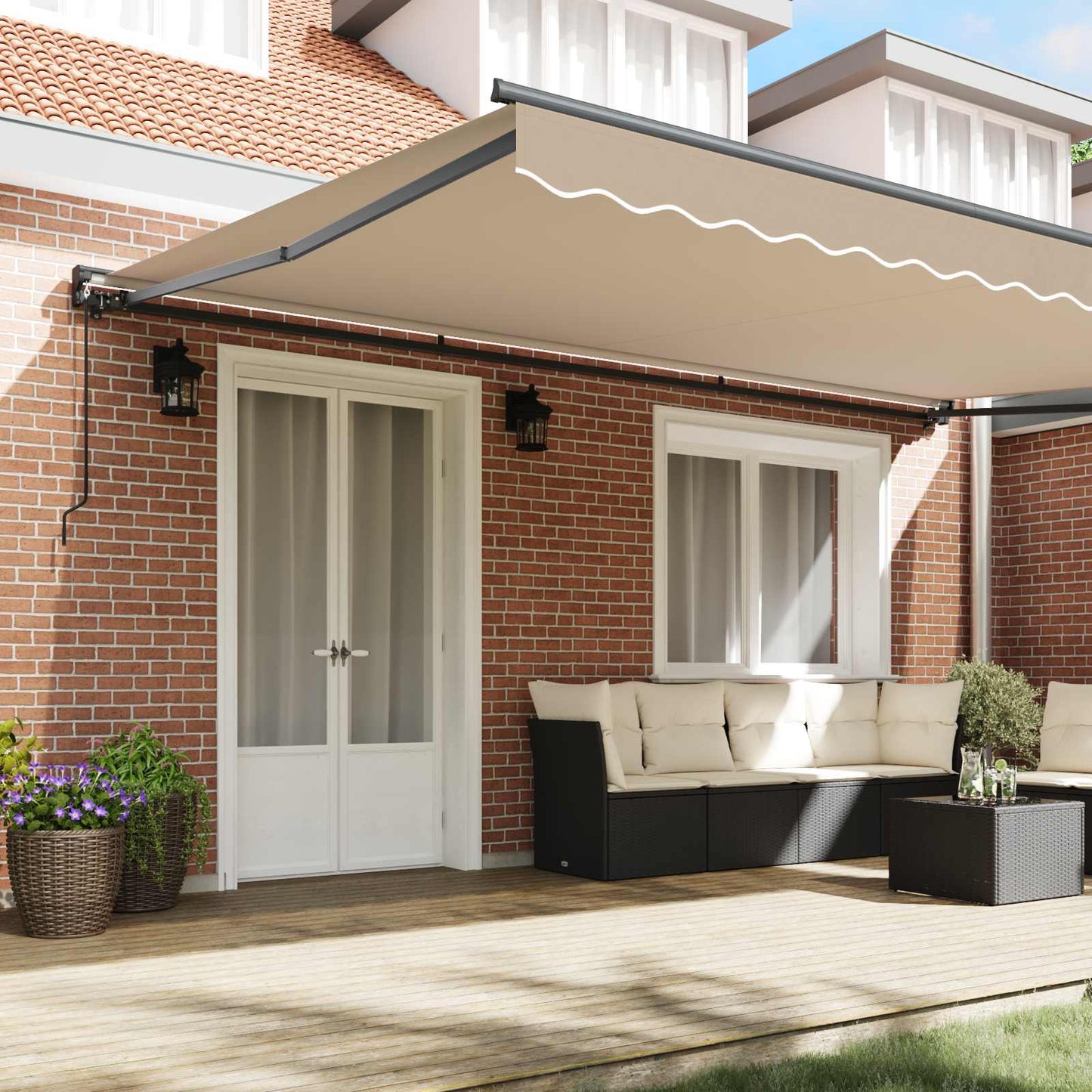 Awning Frame Beige 500 x 300 cm Polyester with PU coating
