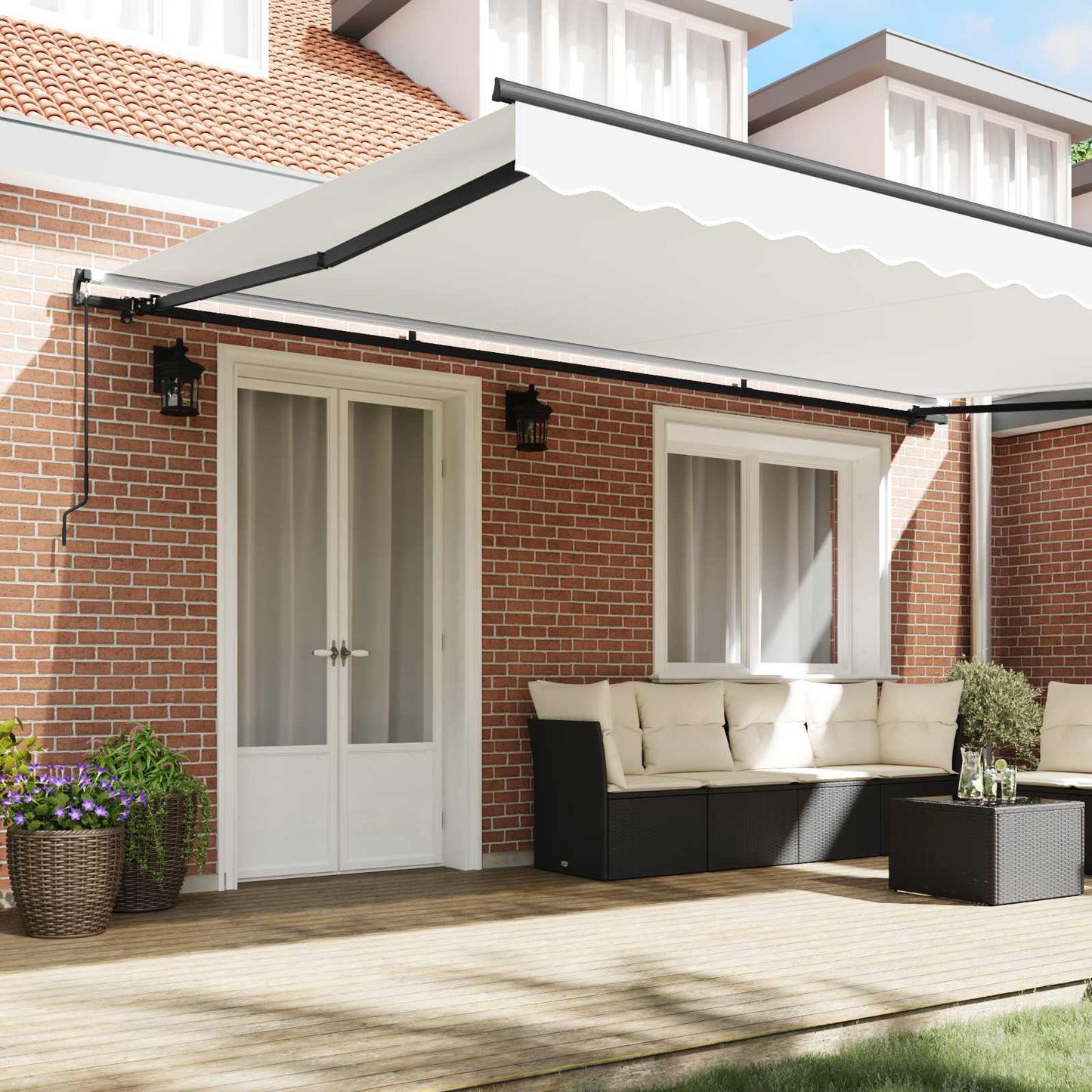 Retractable Awning White 500 x 300 cm Polyester and Steel