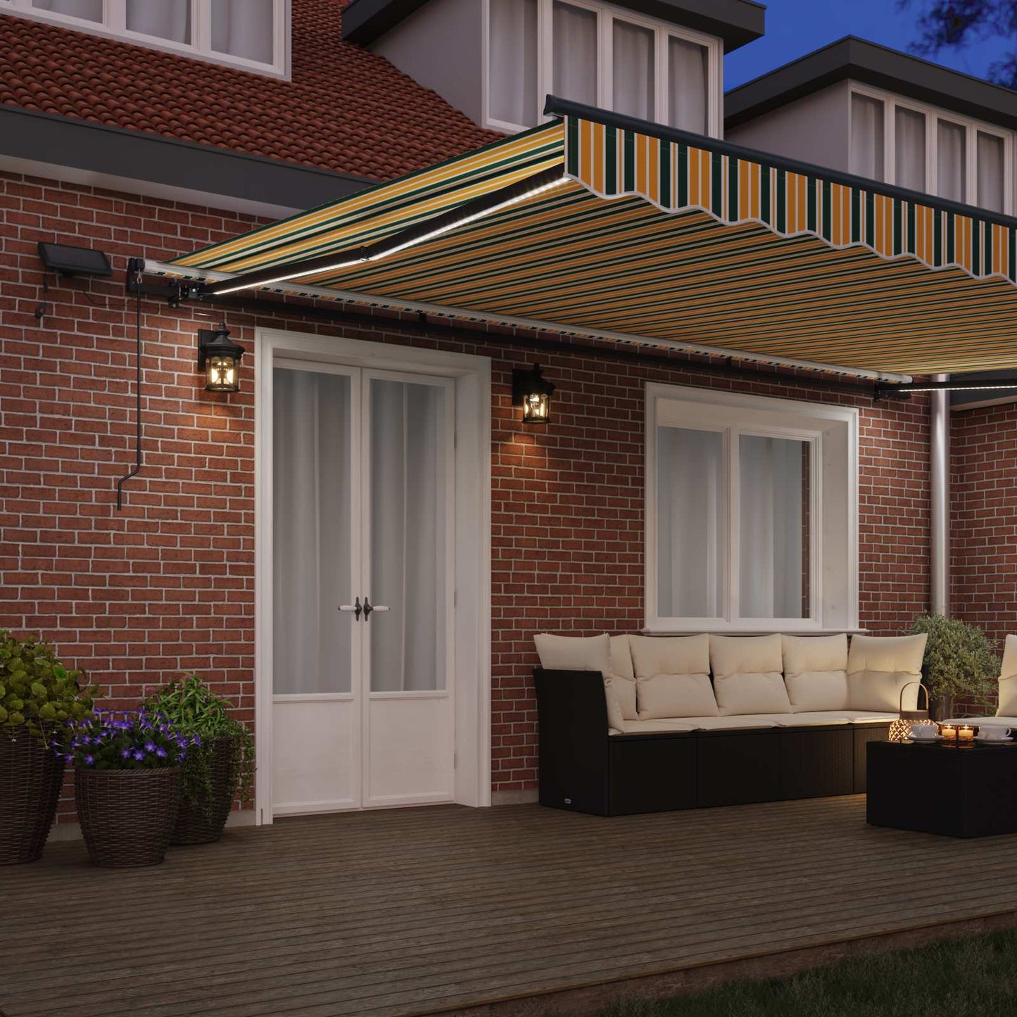 Retractable Awning Manual Green and yellow 500 x 300 cm Fabric