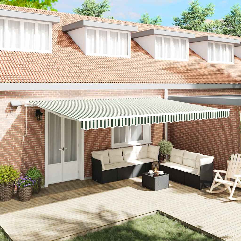 Retractable Awning Manual Green and White 500 x 300 cm