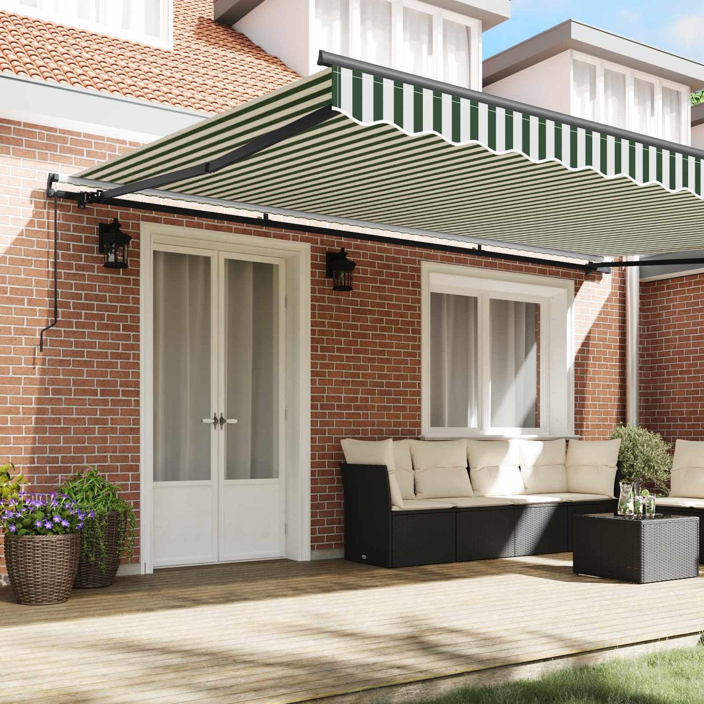 Retractable Awning Manual Green and White 500 x 300 cm