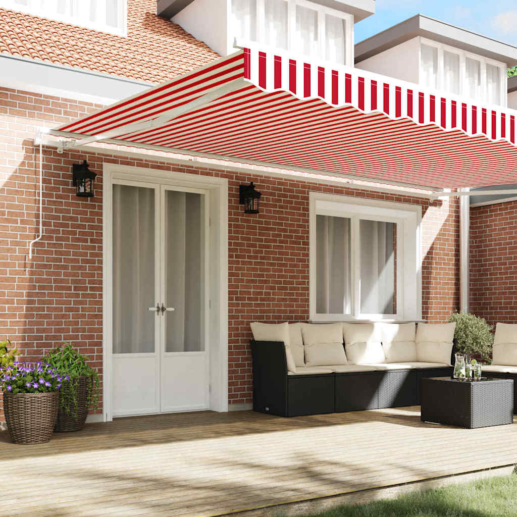 Retractable Awning Manual Red and White 500 x 350 cm