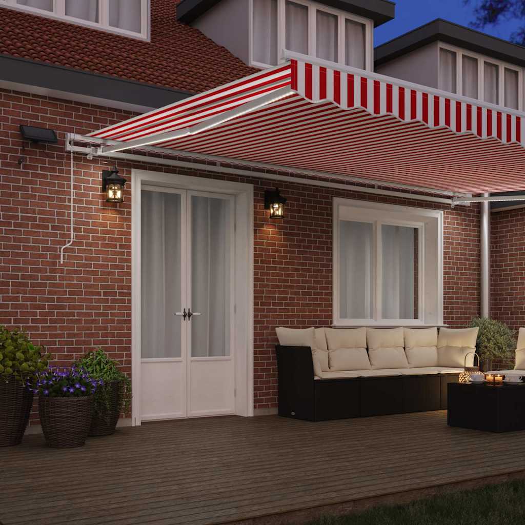 Retractable Awning Red and White 500 x 350 cm Fabric and Steel