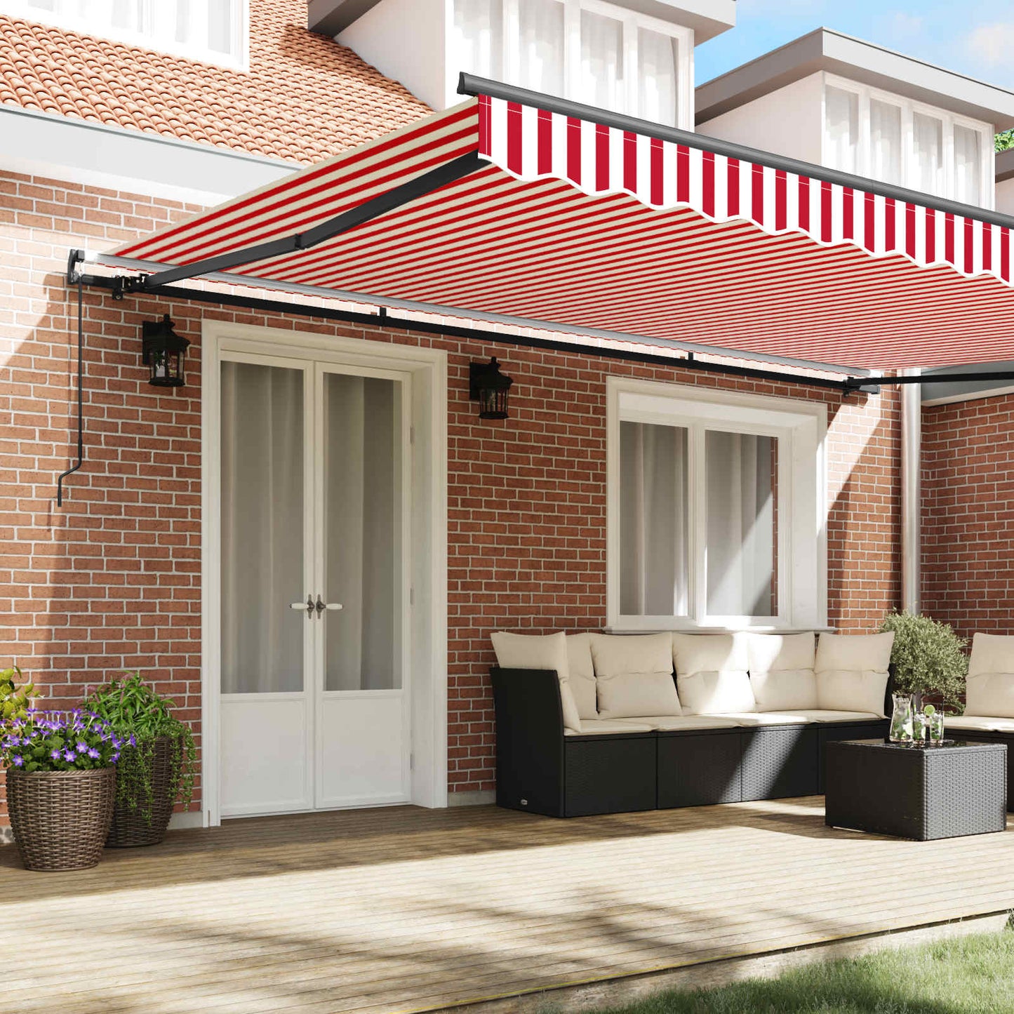 Retractable Awning Manual Red and White 500 x 350 cm