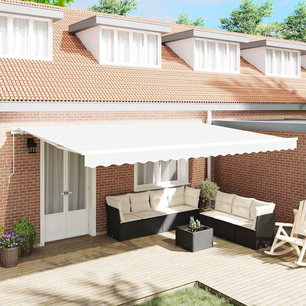 Retractable Awning White 500 x 350 cm Polyester and Aluminium