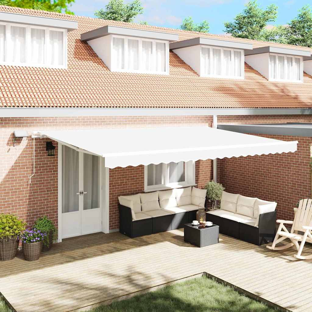 Retractable Awning Manual White 500 x 350 cm Fabric and Steel