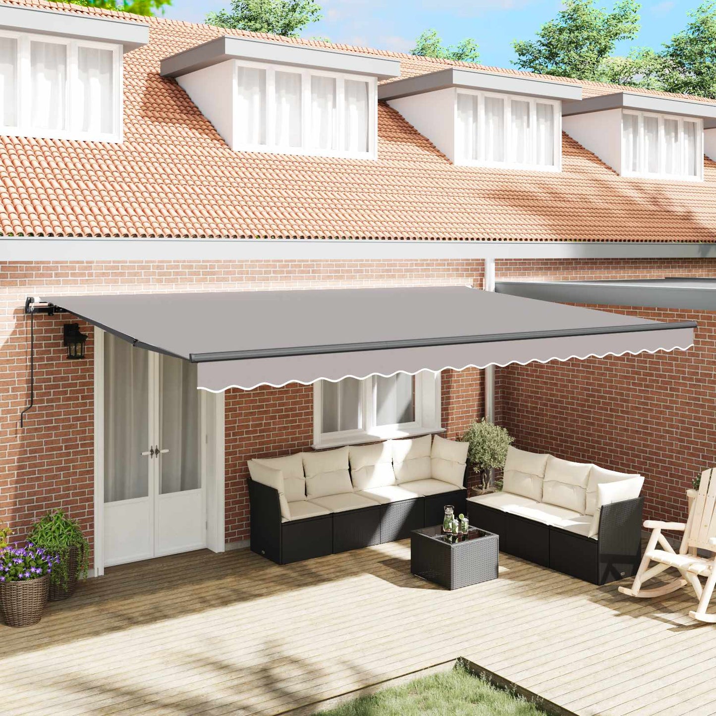 Retractable Awning Light Grey 500 x 350 cm Polyester and Steel