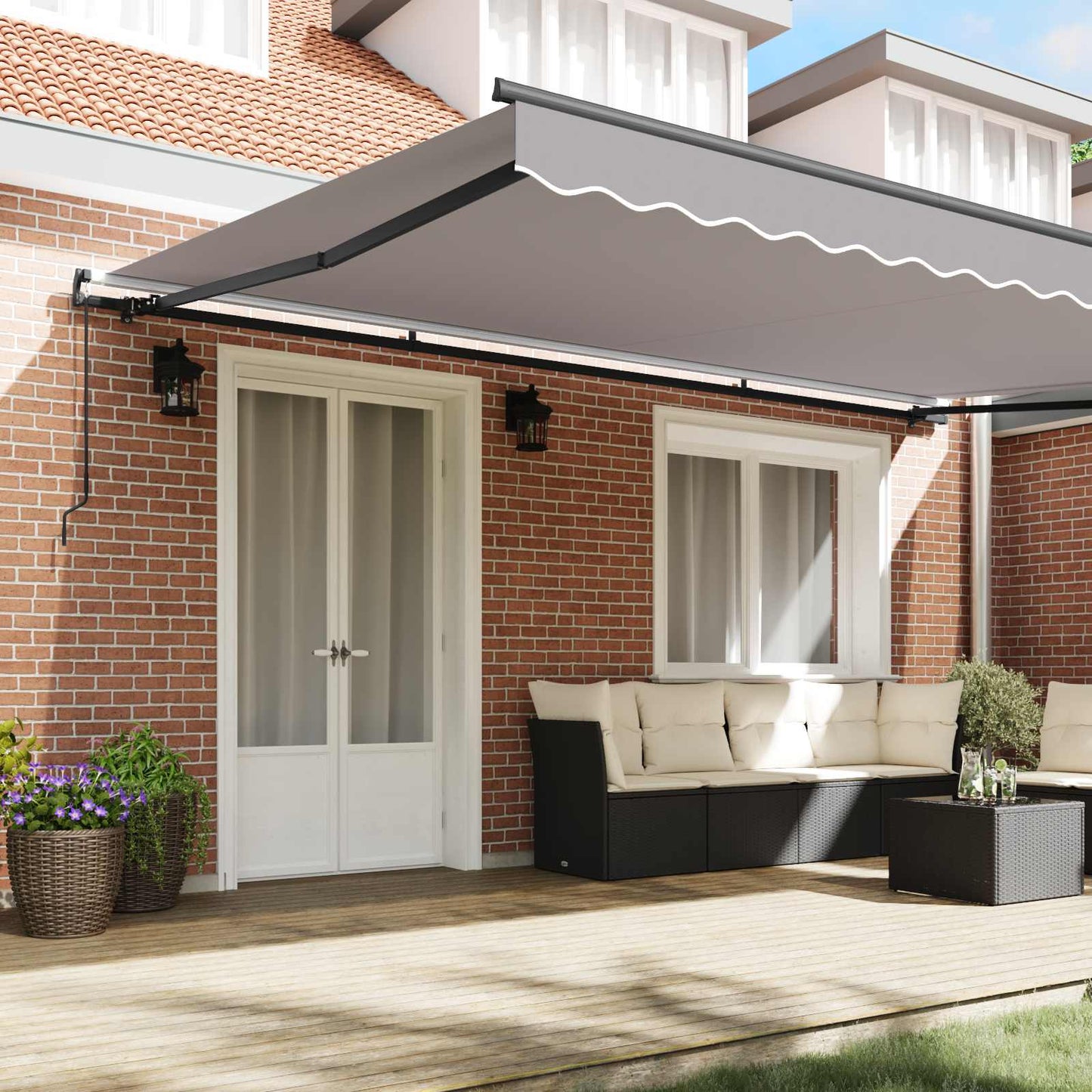 Retractable Awning Light Grey 500 x 350 cm Polyester and Steel