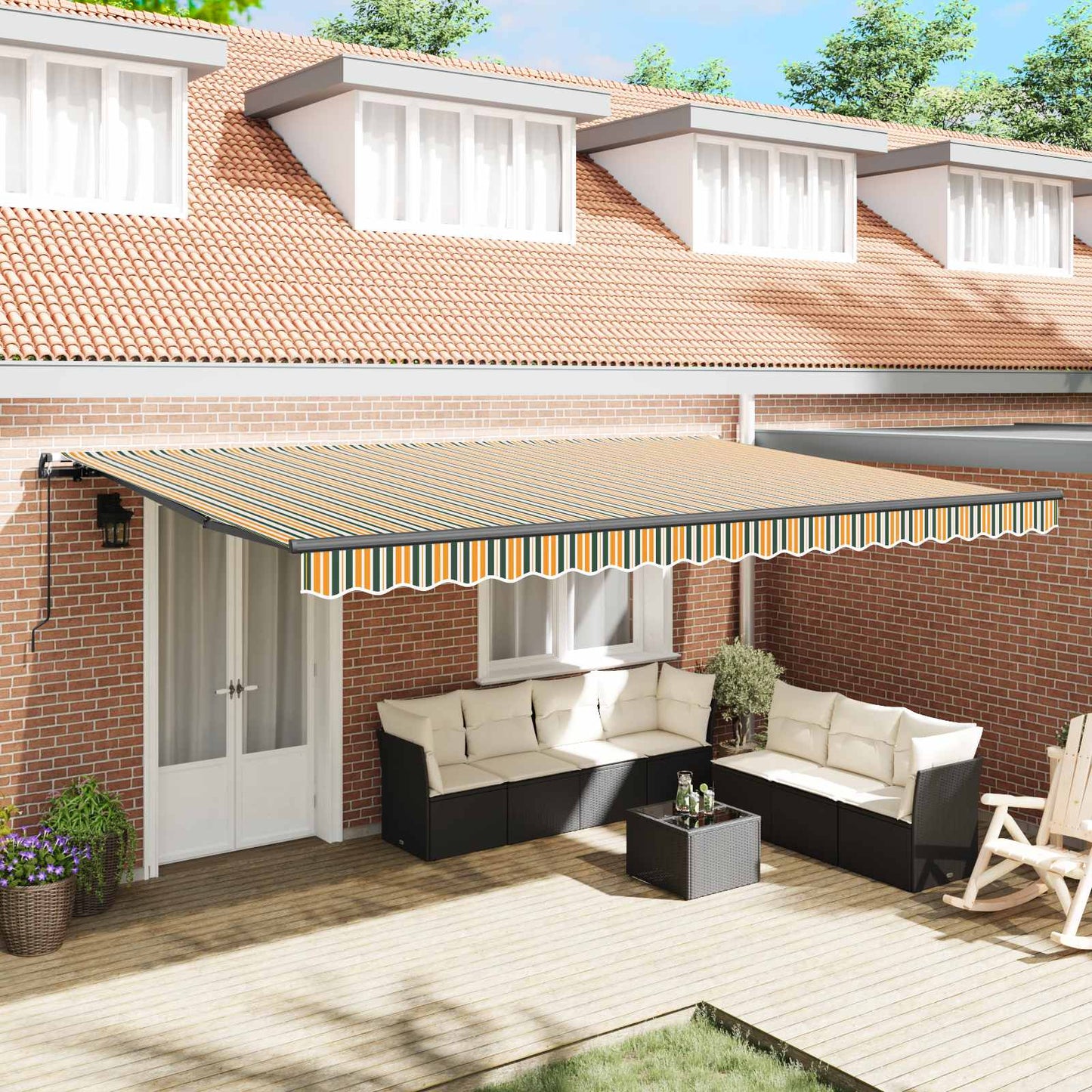 Retractable Awning Manual Green and yellow 500 x 350 cm