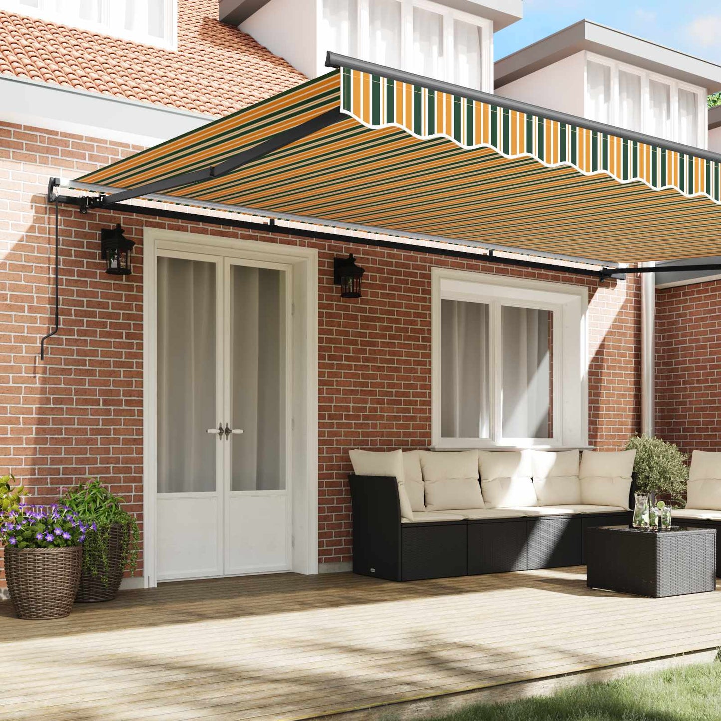 Retractable Awning Manual Green and yellow 500 x 350 cm