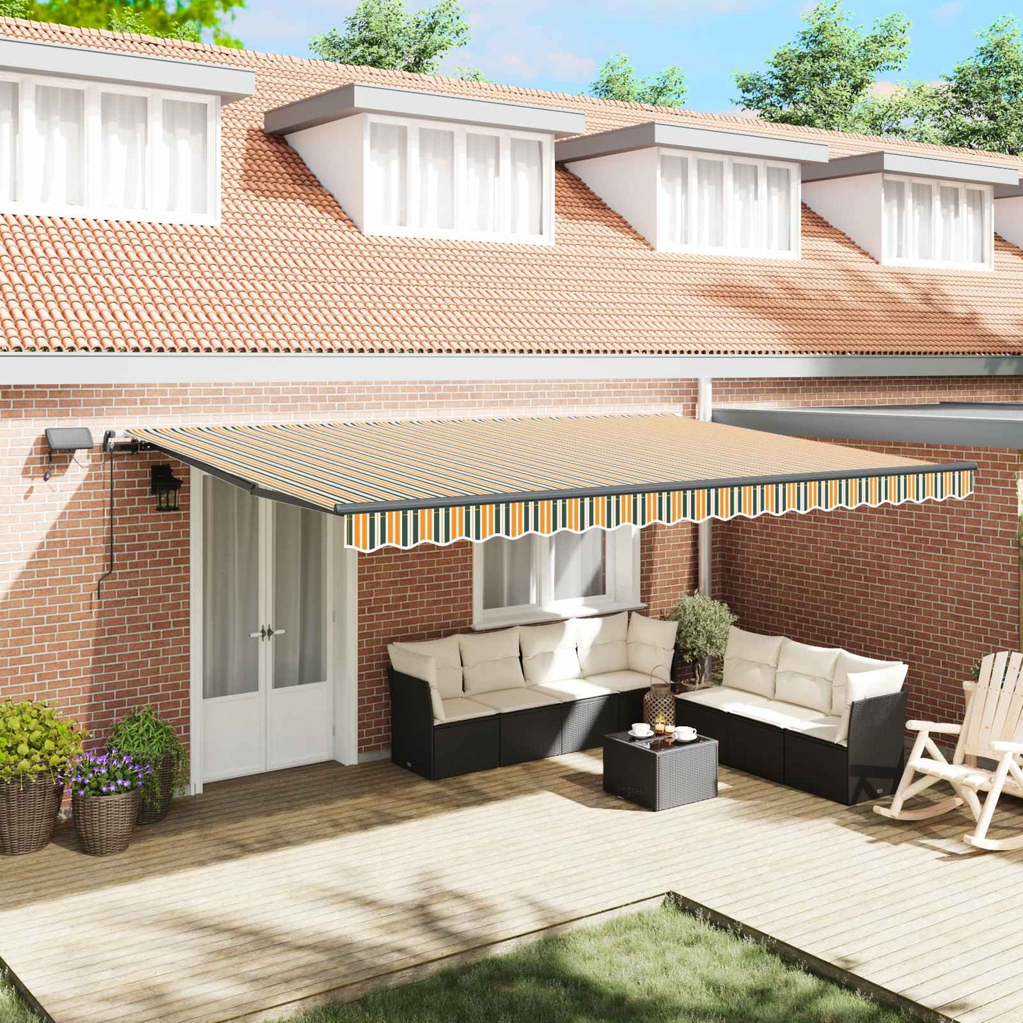 Retractable Awning Manual Green and yellow 500 x 350 cm Fabric