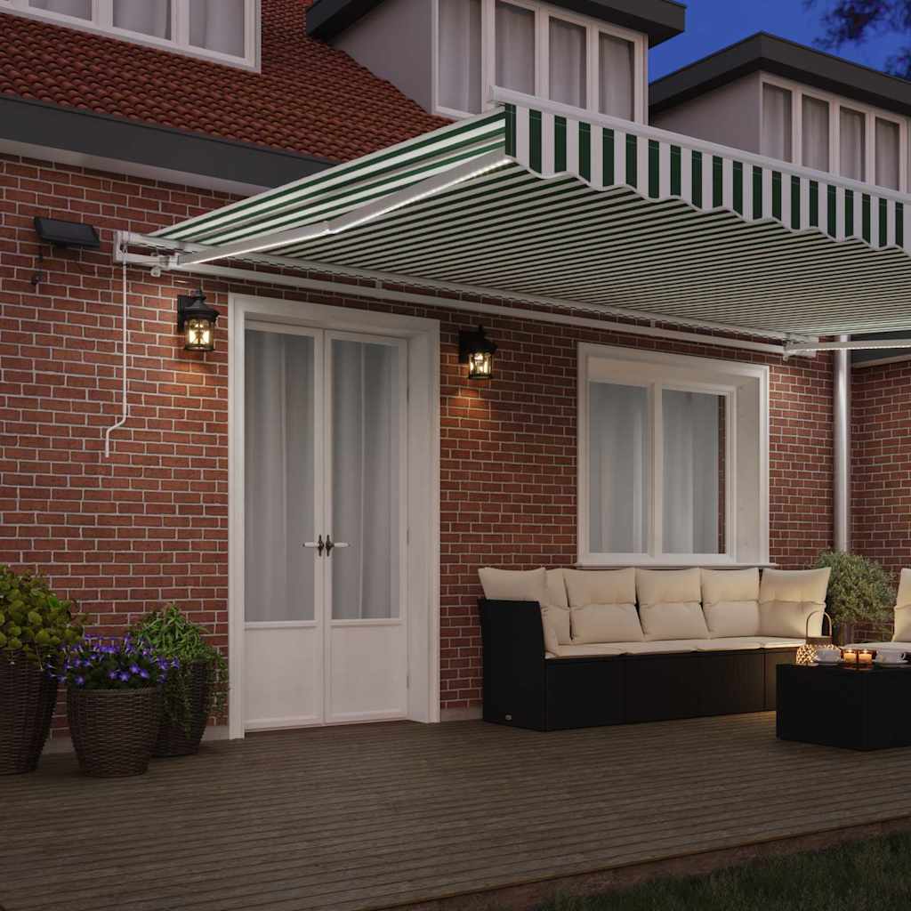 Retractable Awning Manual Green and White 500 x 350 cm