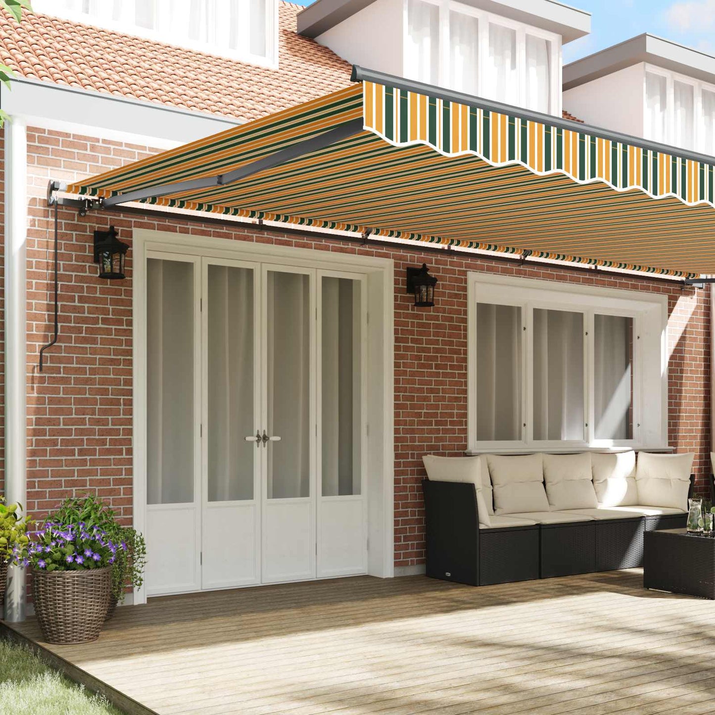 Retractable Awning Manual Green and yellow 600 x 300 cm