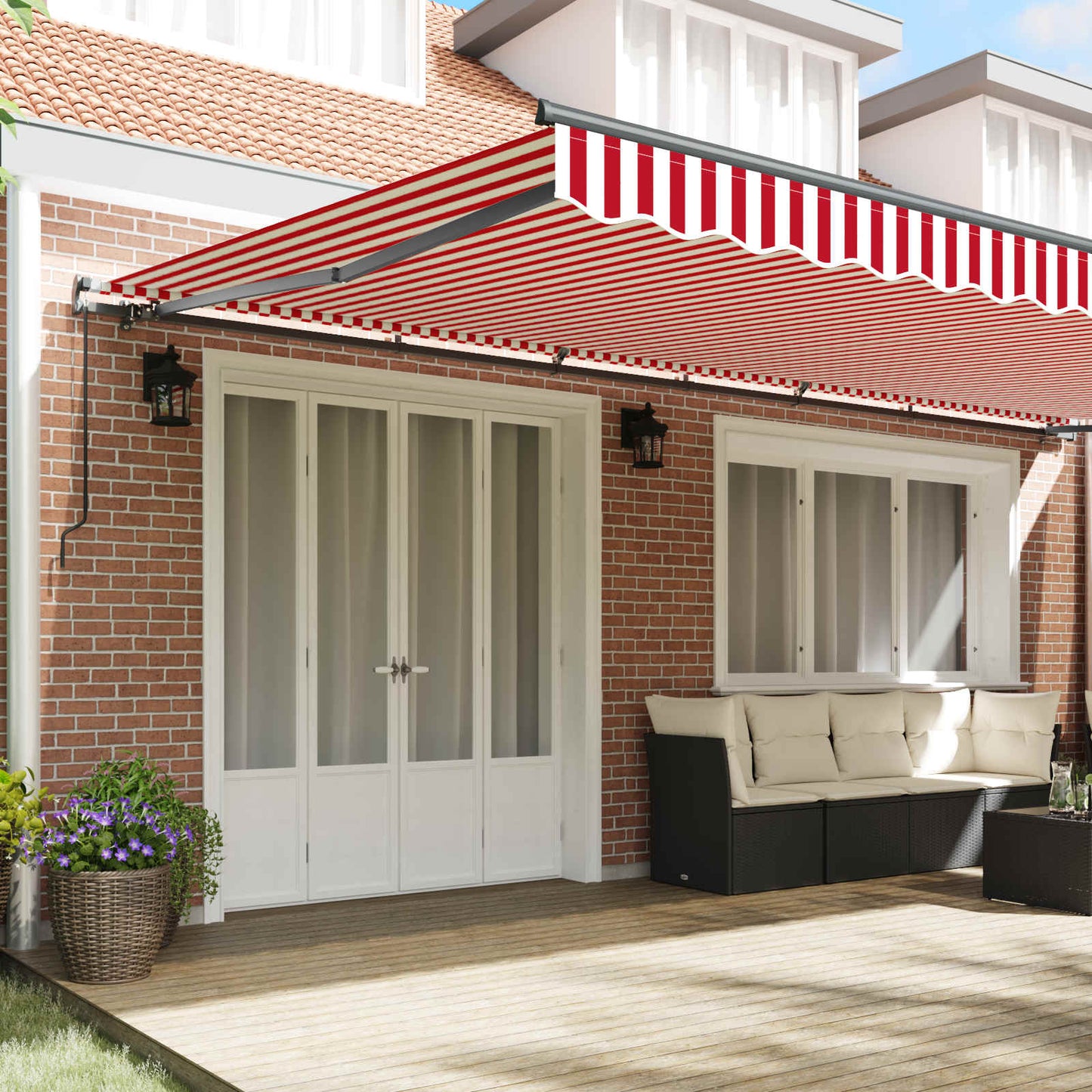 Retractable Awning Manual Red and White 600 x 350 cm