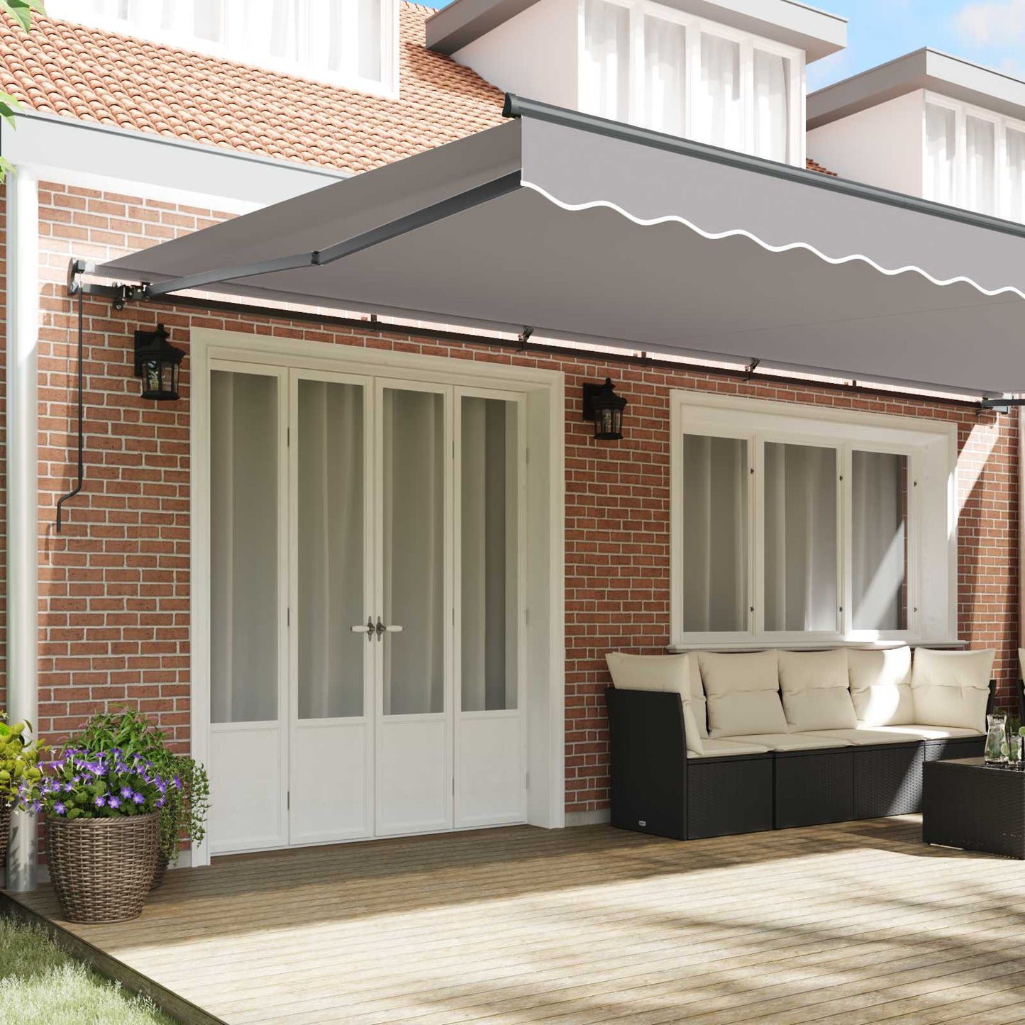 Retractable Awning Light Grey 600 x 350 cm Polyester and Steel