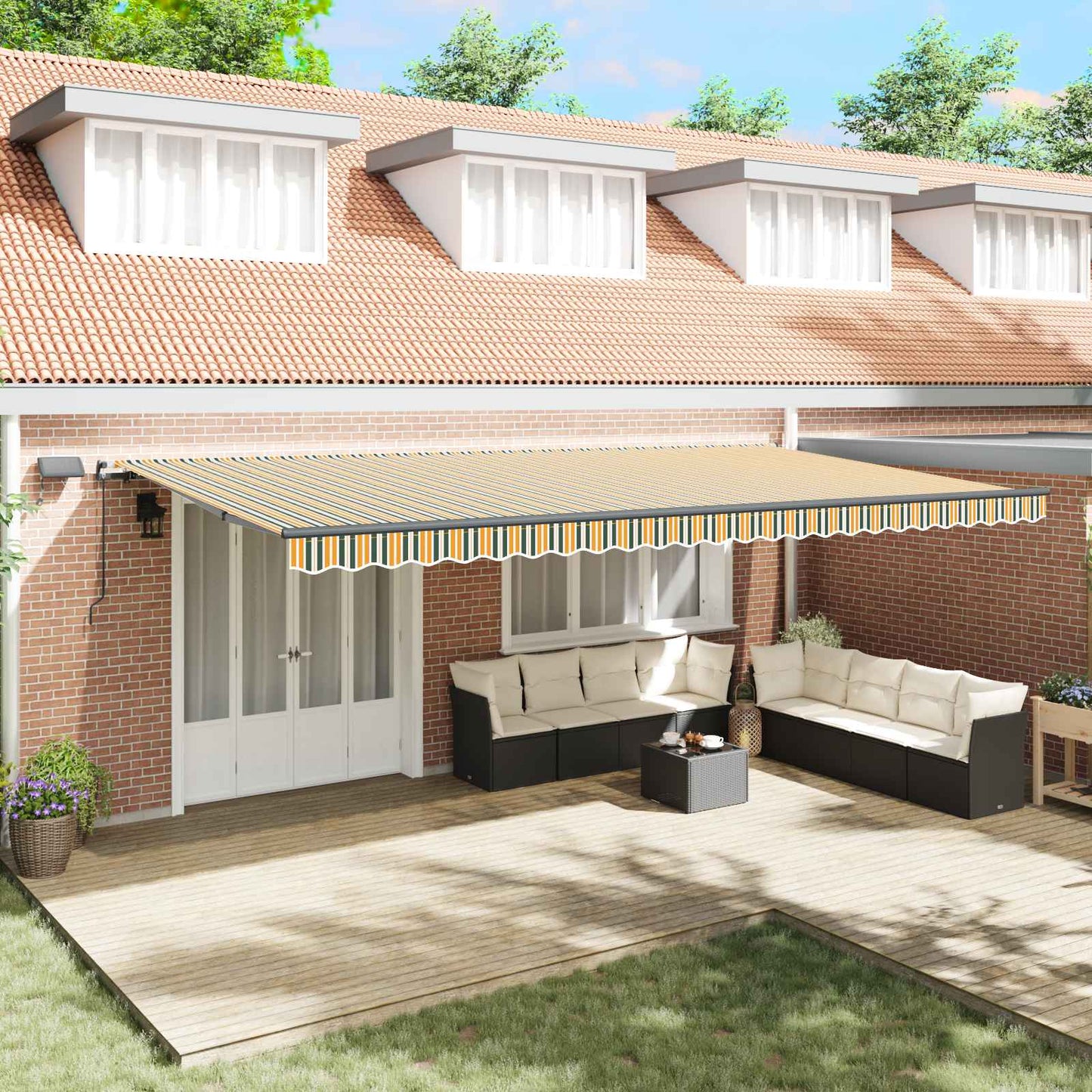 Retractable Awning Manual Green and yellow 600 x 350 cm Fabric