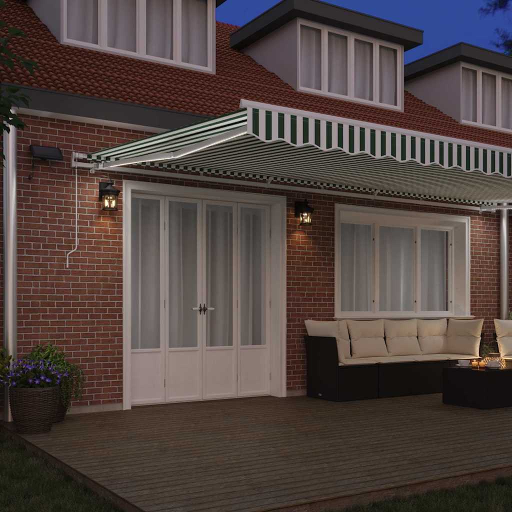 Retractable Awning Green and White 600 x 350 cm