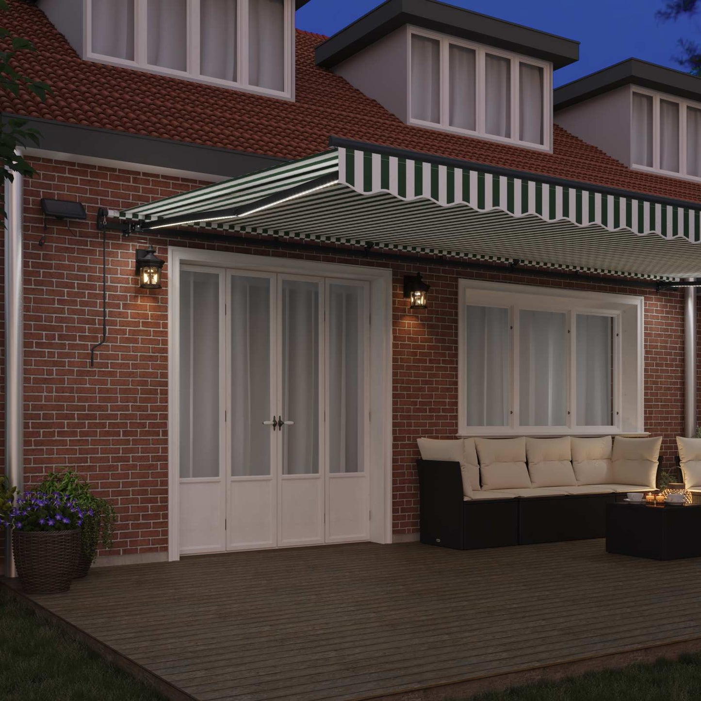 Retractable Awning Green and White 600 x 350 cm